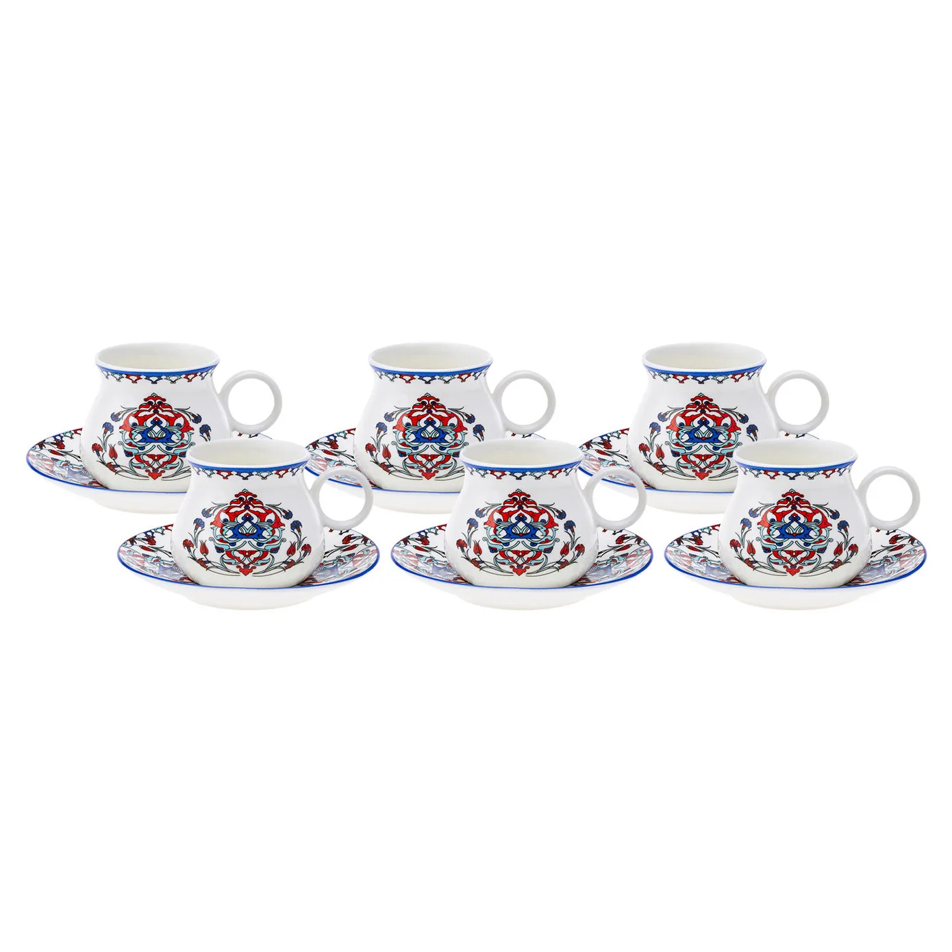 Karaca Hattat 12-Piece Porcelain Espresso Turkish Coffee Cup Set for 6 People, 90ml, White Multi - Image 5