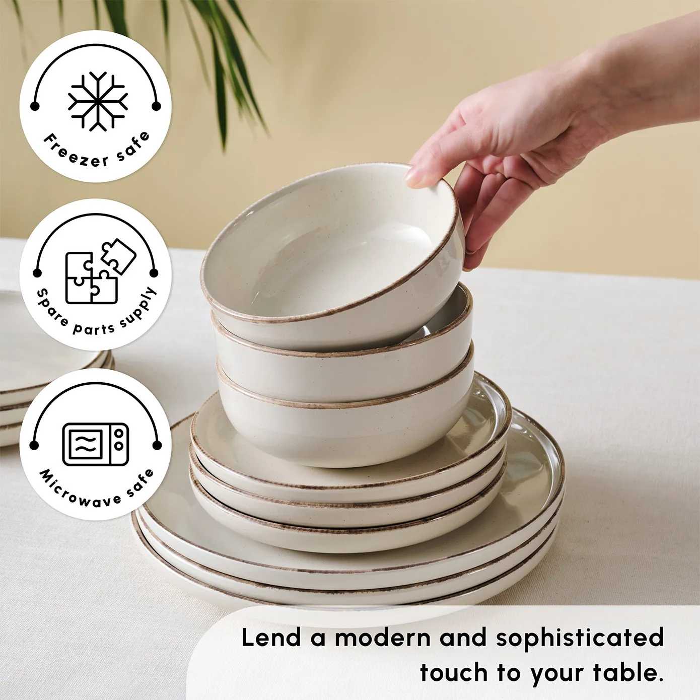 Karaca Hekka 18-Piece Stoneware Dinner Set for 6 People, Cream - Image 6