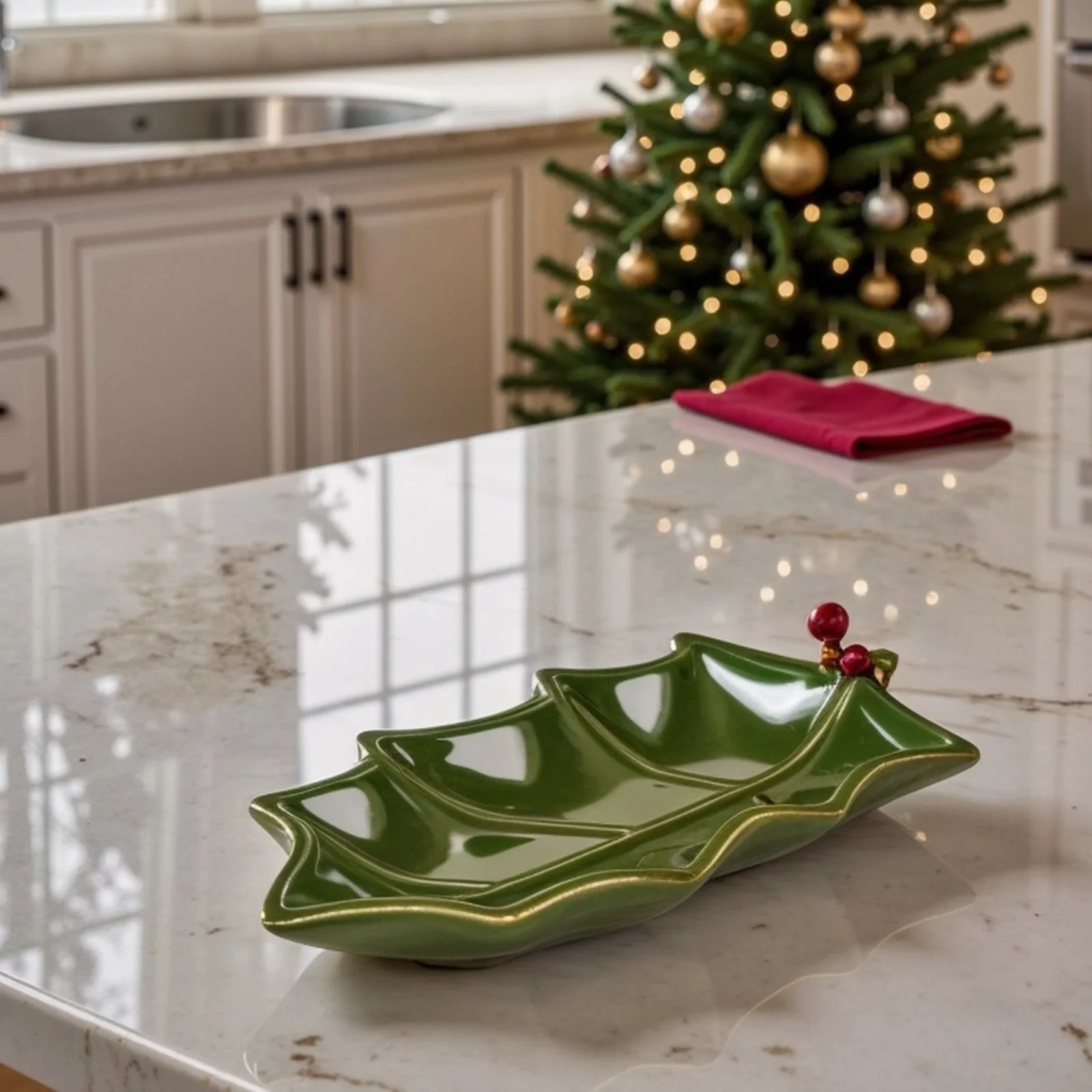 Karaca New Year Christmas Butcher's Broom Serving Platter, 22cm, Green - Image 3