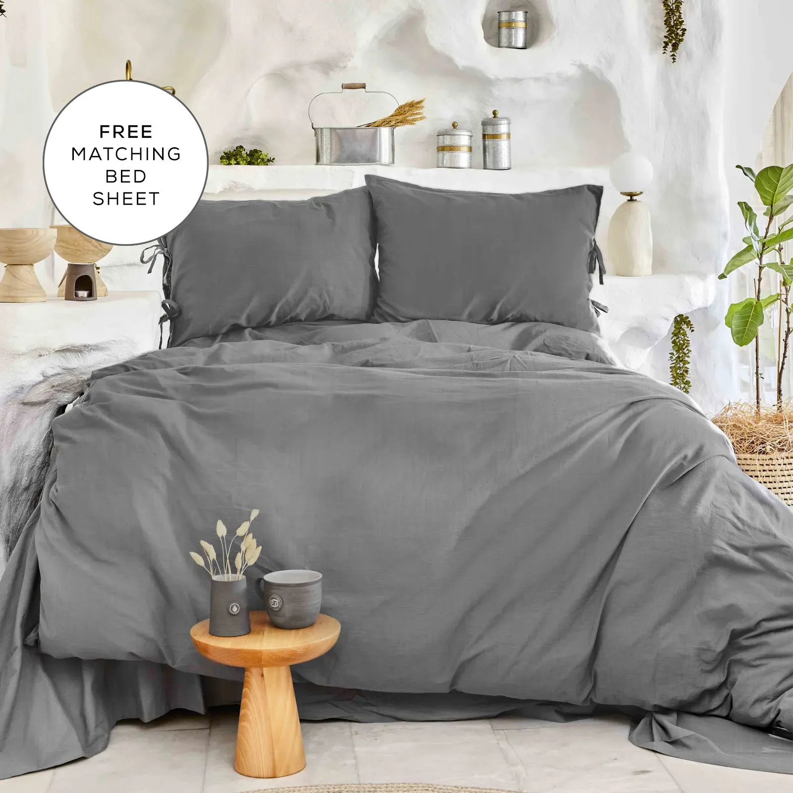 Karaca Home 4 Elements 100% Turkish Cotton Duvet Cover Set with Bed Sheet, Double, Anthracite