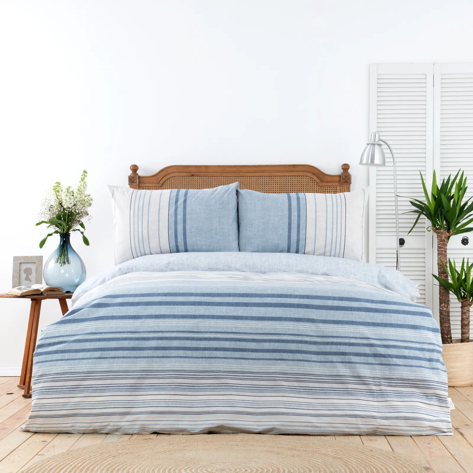 Karaca Home Aspen 100% Turkish Cotton Duvet Cover Set, Double, White Blue - Image 2