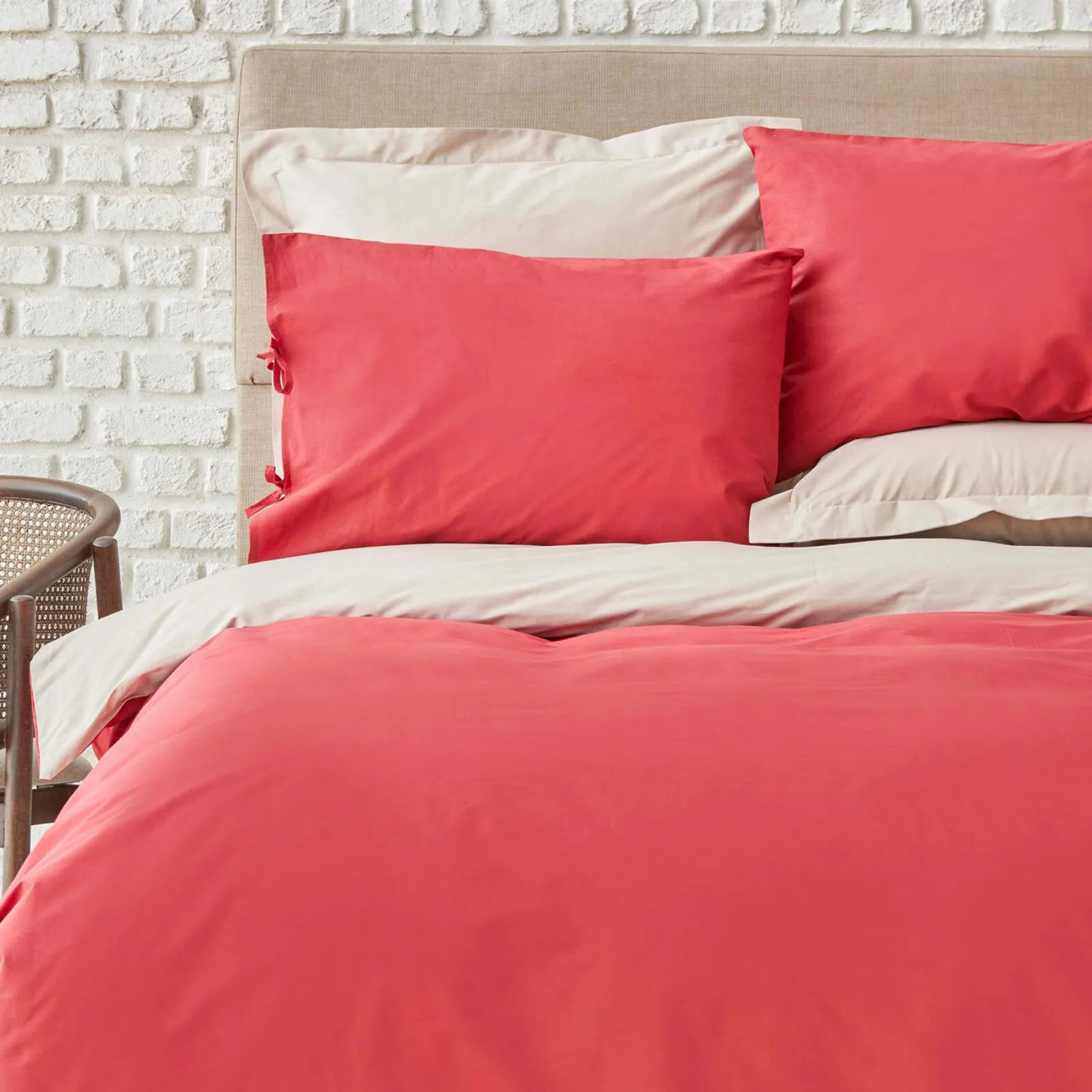 Karaca Home Basic 100% Turkish Cotton Duvet Cover Set with Bed Sheet, Double, Red Beige - Image 2