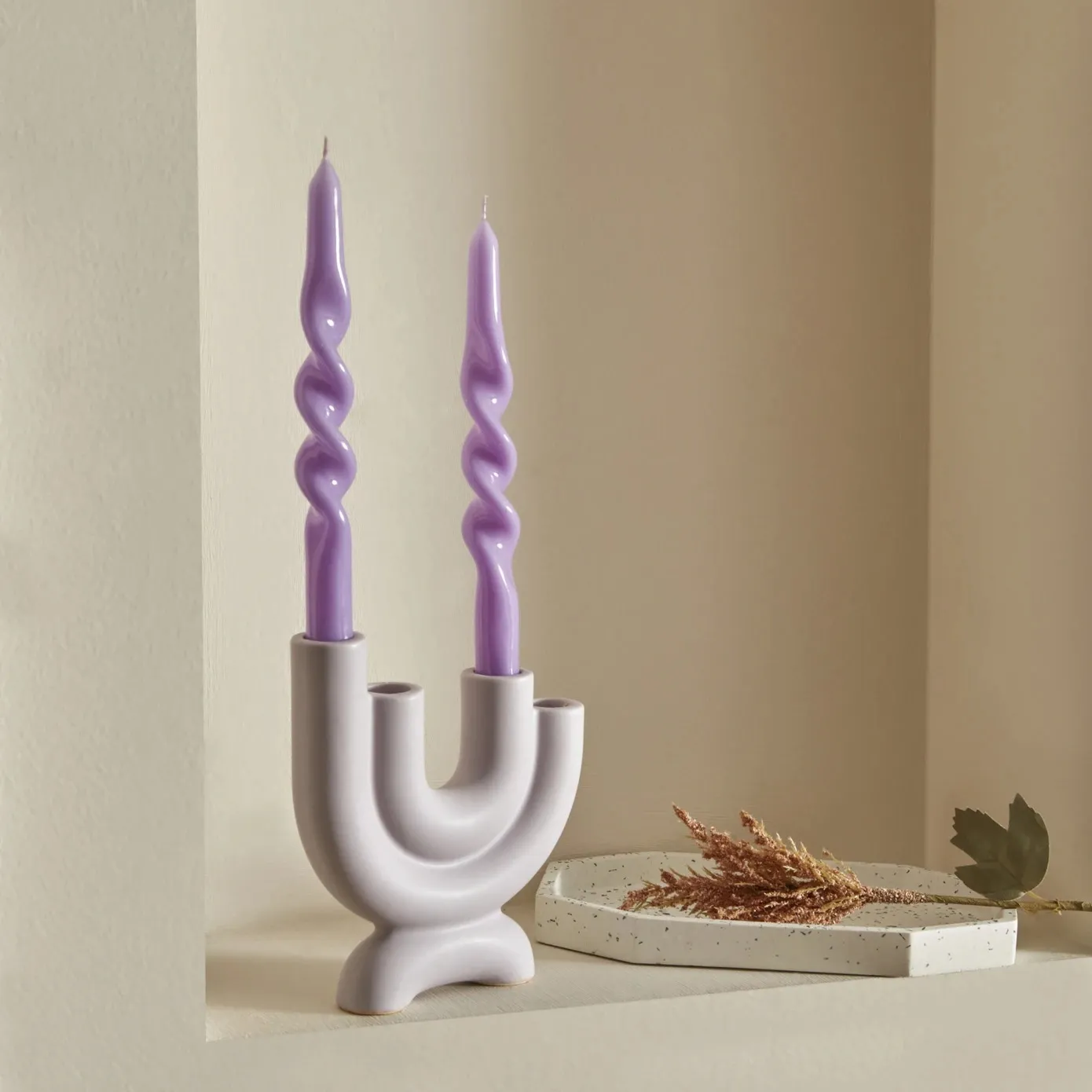 Karaca Home Burgulu 2-Piece Candle, 24cm, Lilac