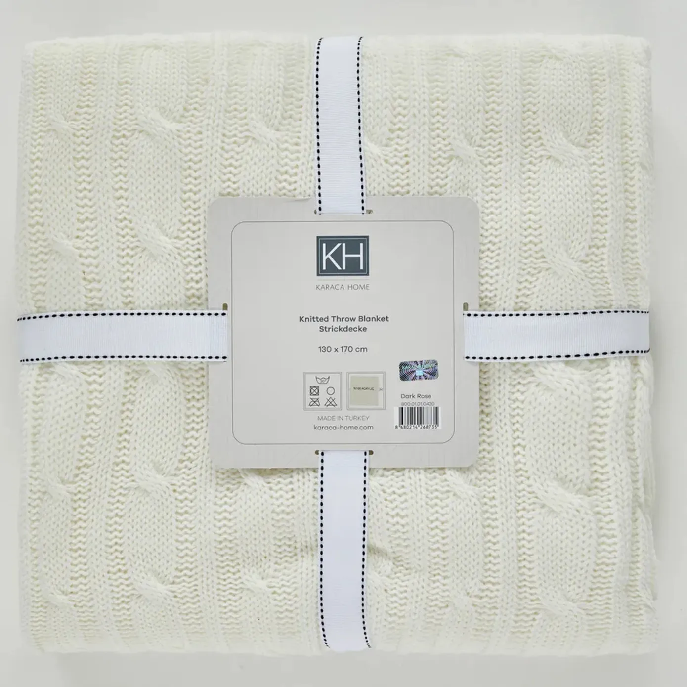 Karaca Home Cable Knit Throw, 130cmx170cm, Bone Color - Image 2
