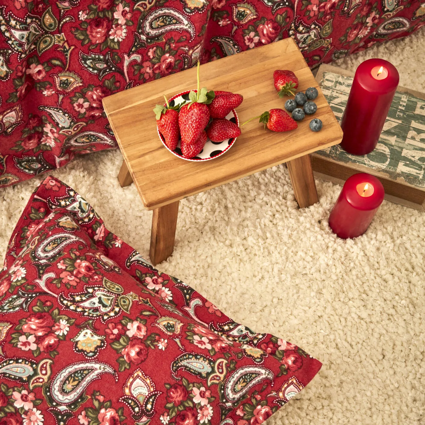 Karaca Home Despina 100% Turkish Cotton Flannel Duvet Cover Set with Bed Sheet, Double, Red Multi - Image 3