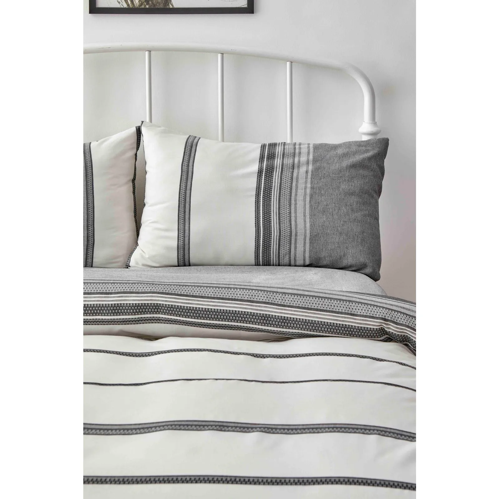 Karaca Home Dobby Woven 100% Turkish Cotton Duvet Cover Set, Double, Black White - Image 3