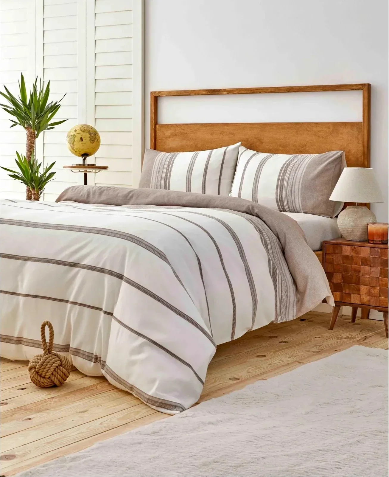 Karaca Home Dobby Woven Duvet Cover Set, Double, Brown White - Image 2