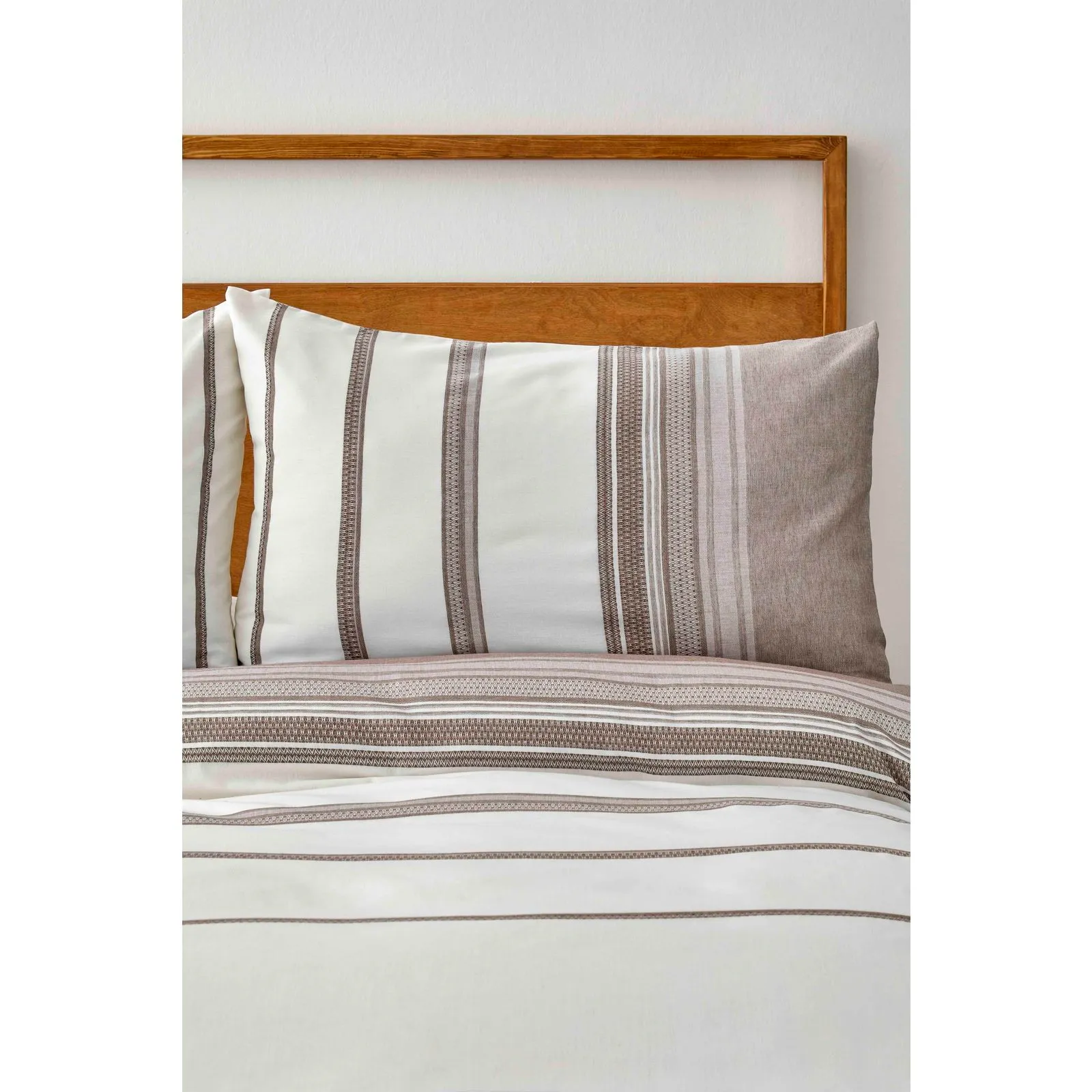 Karaca Home Dobby Woven Duvet Cover Set, Double, Brown White - Image 3