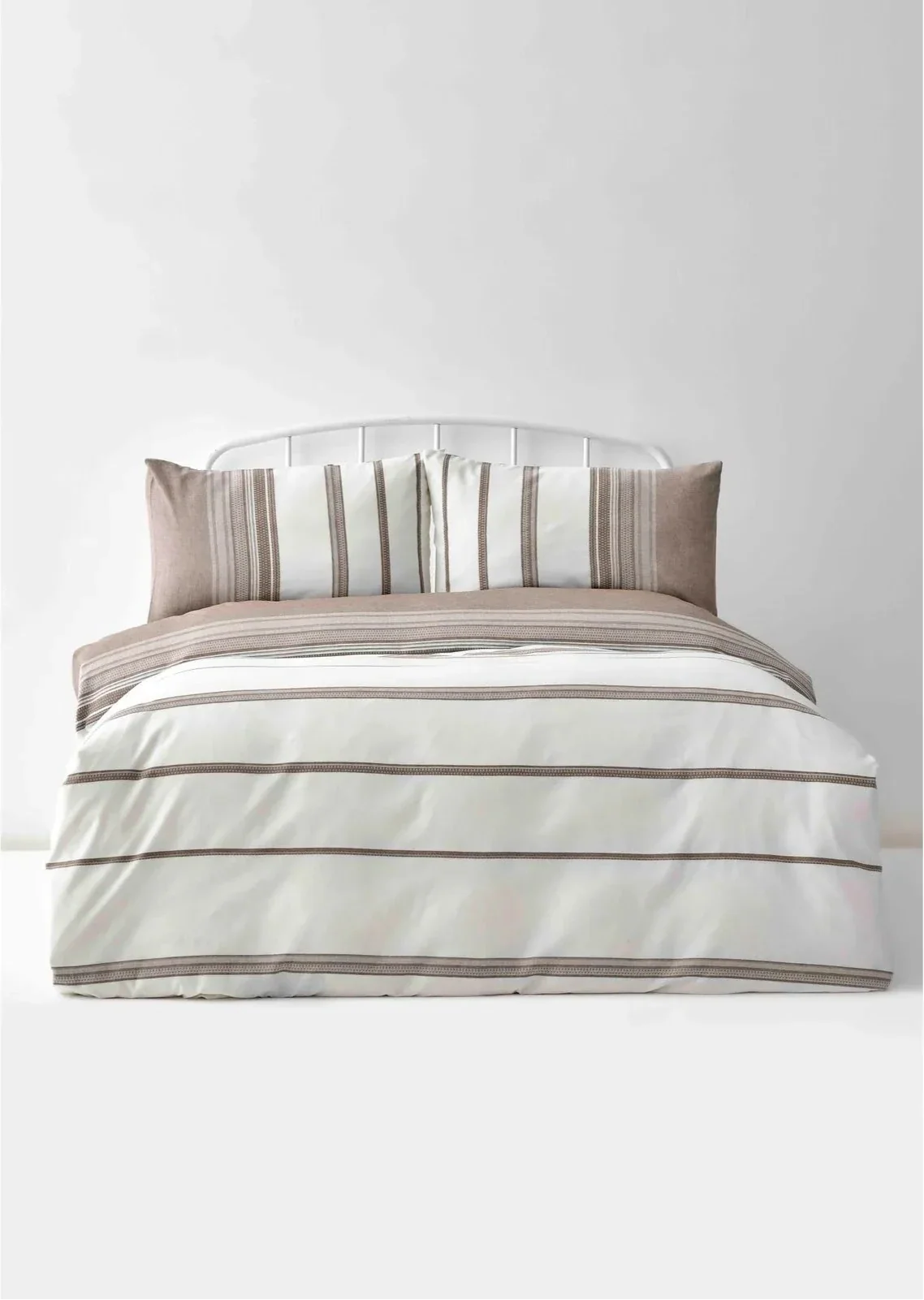 Karaca Home Dobby Woven Duvet Cover Set, King, Brown White