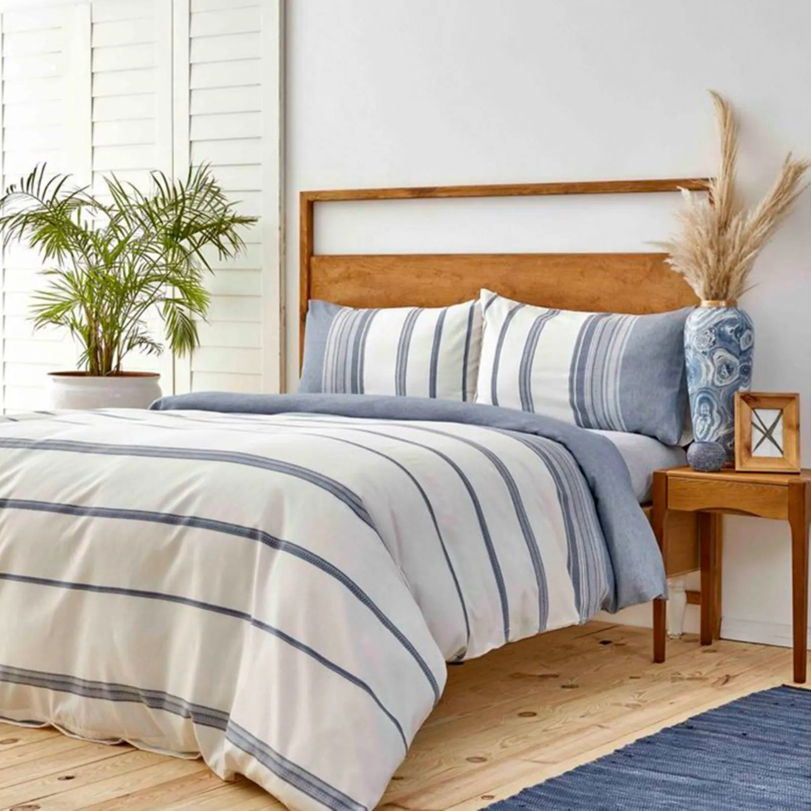 Karaca Home Dobby Woven Duvet Cover Set, Super King, White Indigo - Image 2