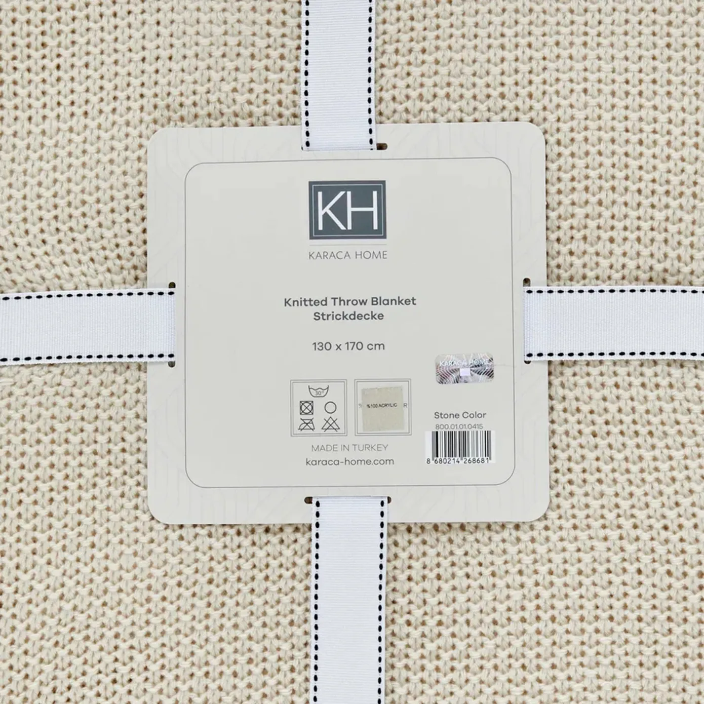 Karaca Home Double Seed Stitch Throw, 130cmx170cm, Stone Color - Image 4