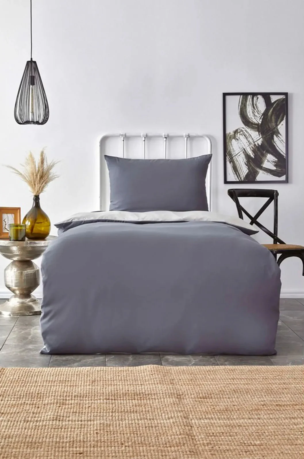 Karaca Home Duvet Cover Set, Single, Light Grey Dark Grey