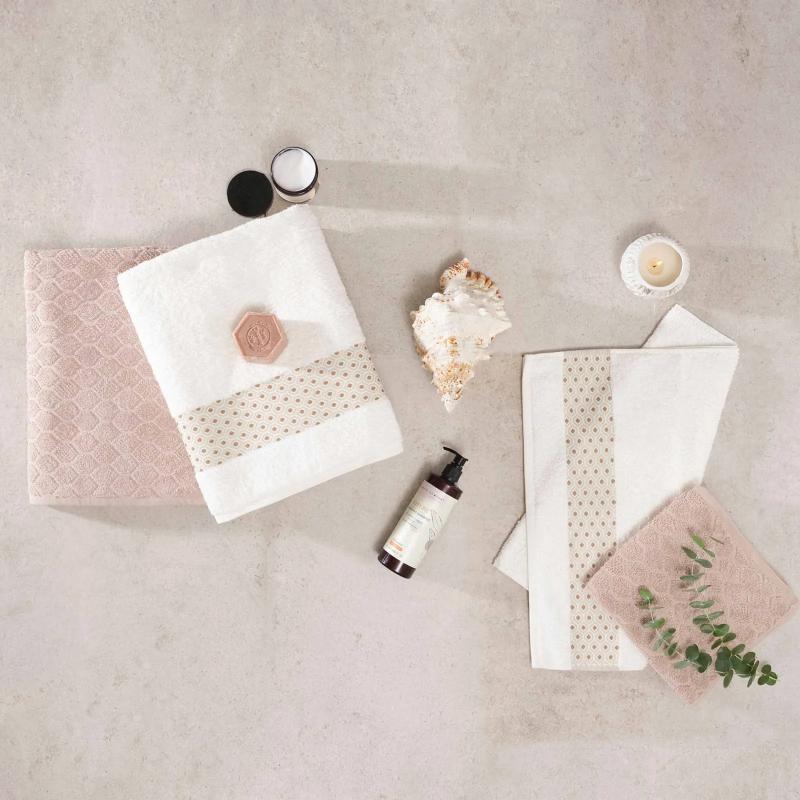 Karaca Home Lossi 100% Turkish Cotton Towel Set, Off White Beige