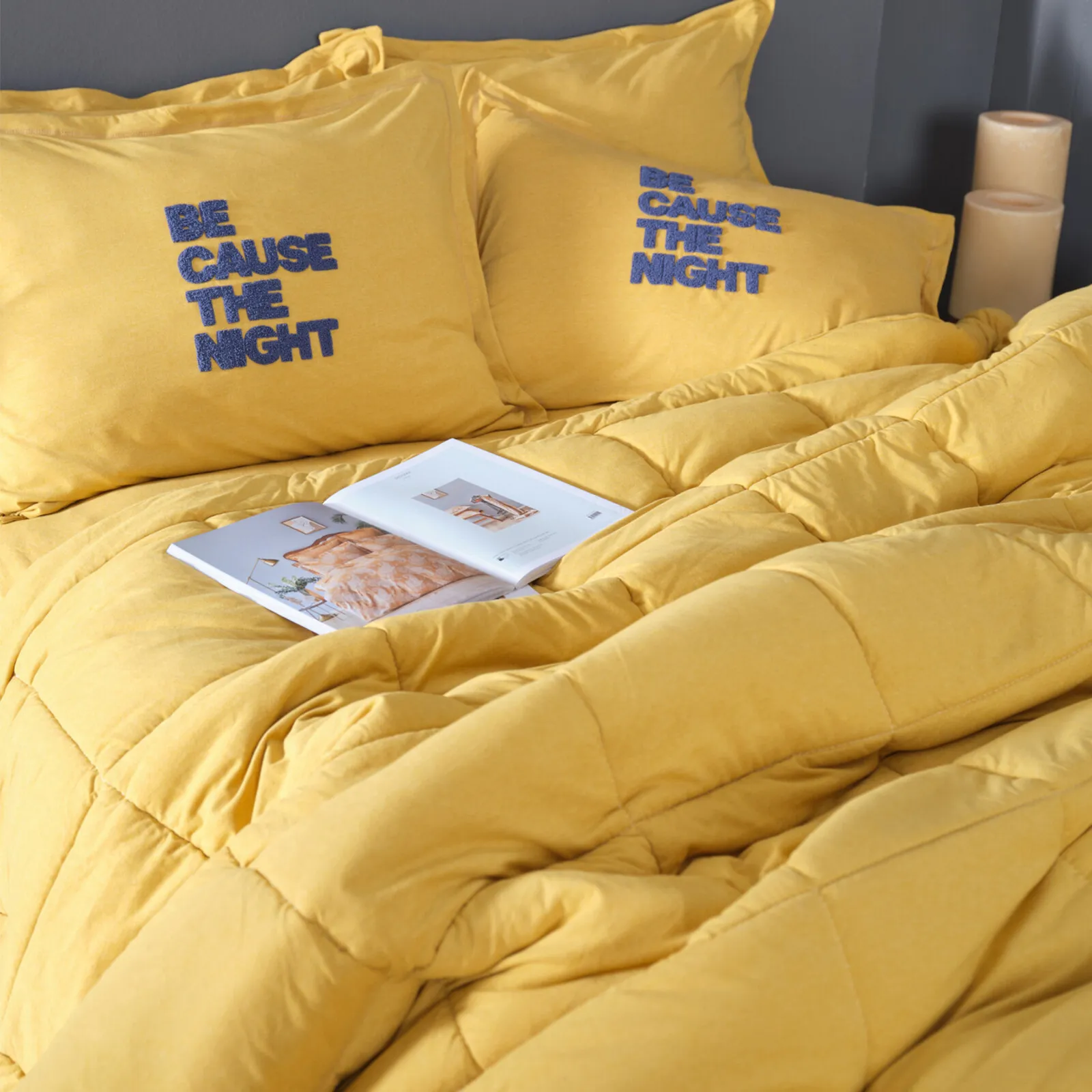 Karaca Home Motto Cotton Comfort Bedding Set with Bed Sheet, Double, Mustard - Image 3