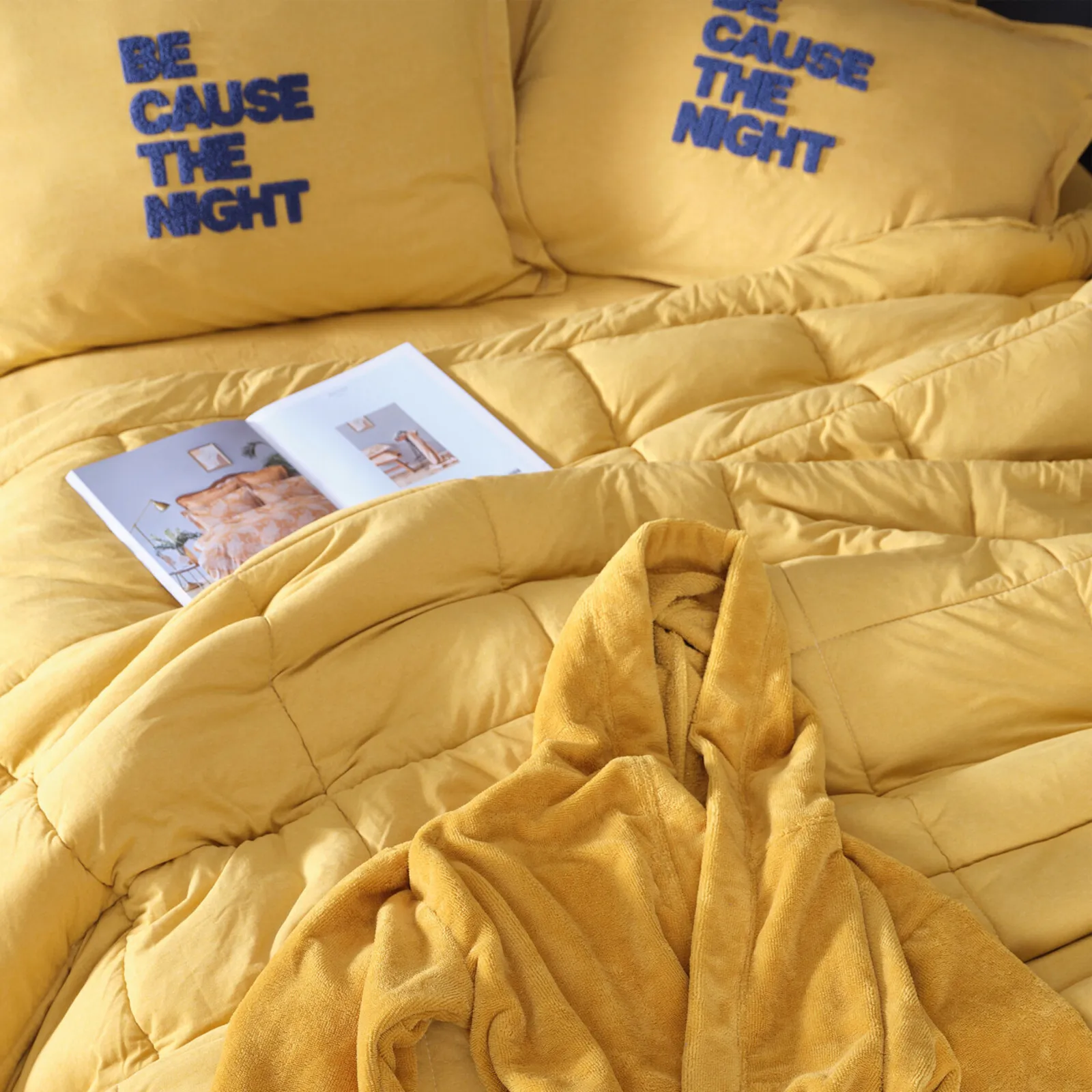 Karaca Home Motto Cotton Comfort Bedding Set with Bed Sheet, Double, Mustard - Image 4