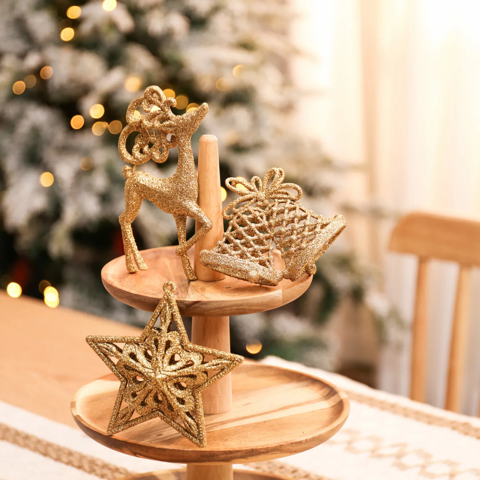 Karaca Home New Year Christmas Glitter Tree Decoration Set, 3 Piece, Gold - Image 2