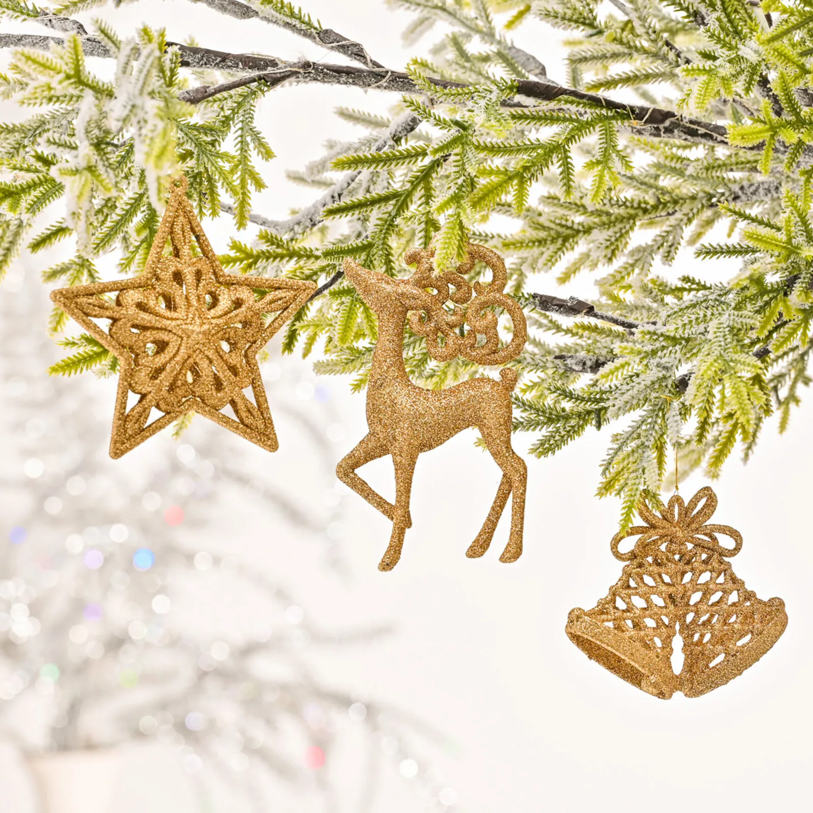 Karaca Home New Year Christmas Glitter Tree Decoration Set, 3 Piece, Gold - Image 3