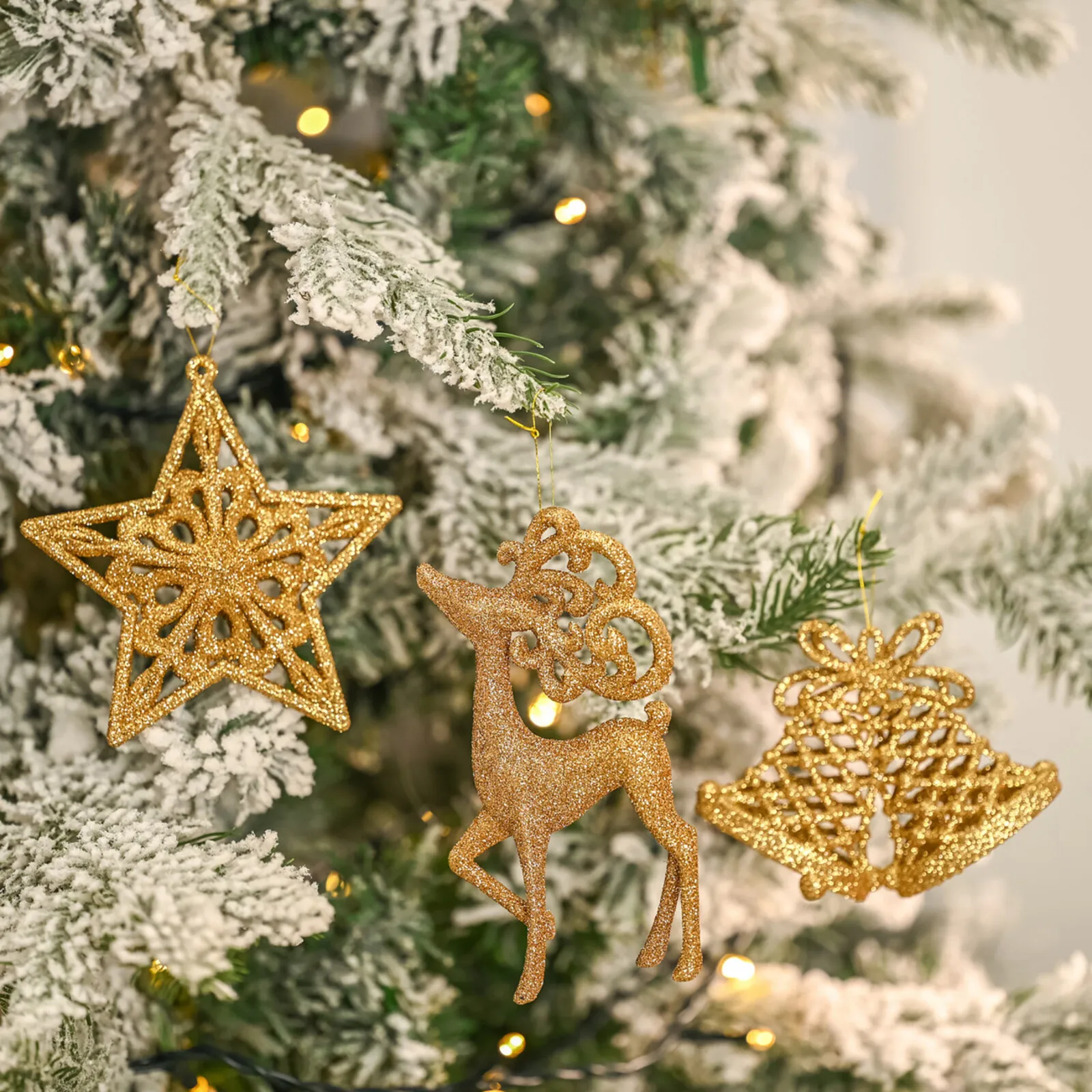 Karaca Home New Year Christmas Glitter Tree Decoration Set, 3 Piece, Gold - Image 4