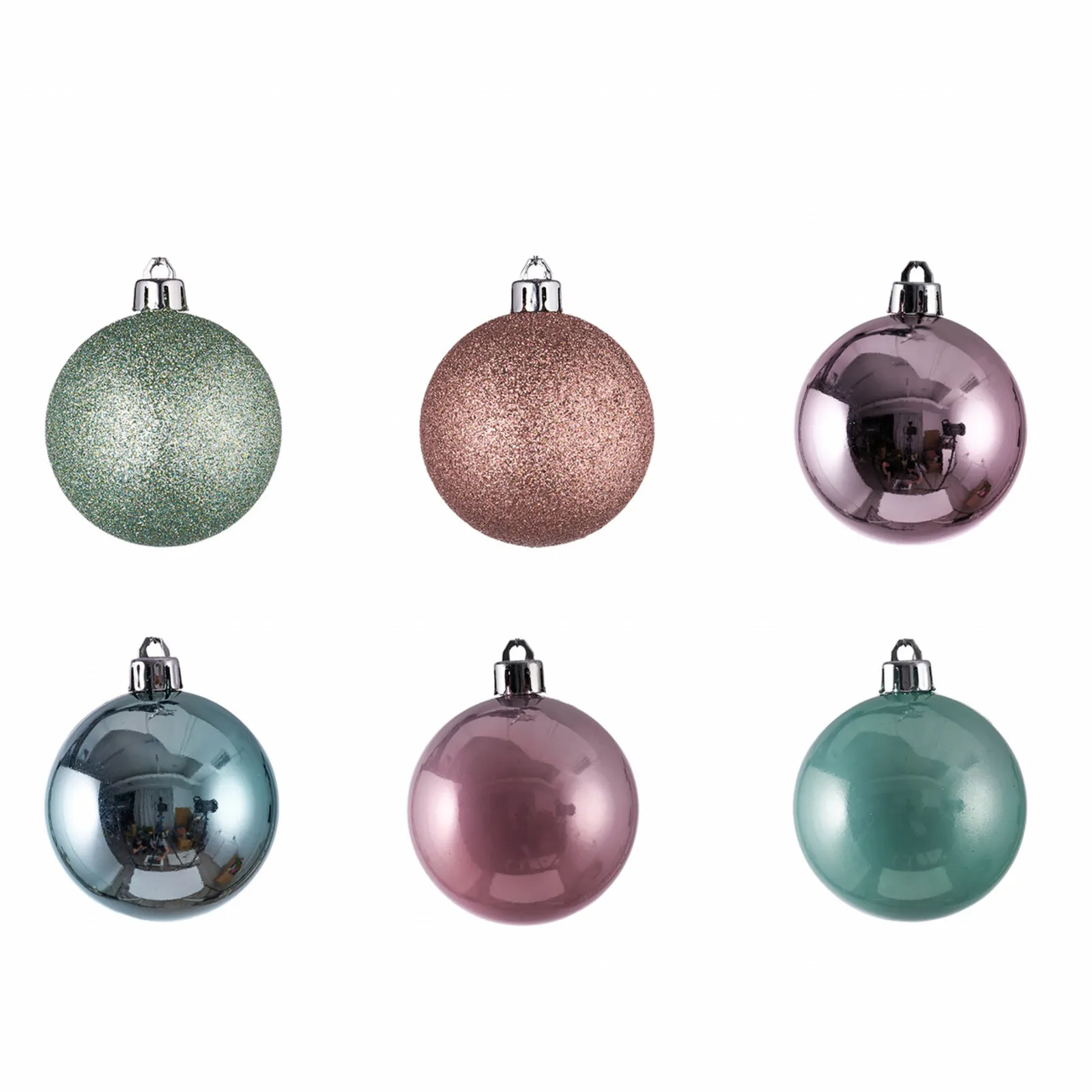 Karaca Home New Year Christmas Minty Pinky Tree Bauble Set, 12 Piece, 6cm, Multi