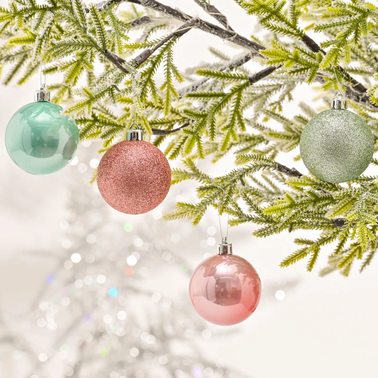 Karaca Home New Year Christmas Minty Pinky Tree Bauble Set, 12 Piece, 6cm, Multi - Image 2