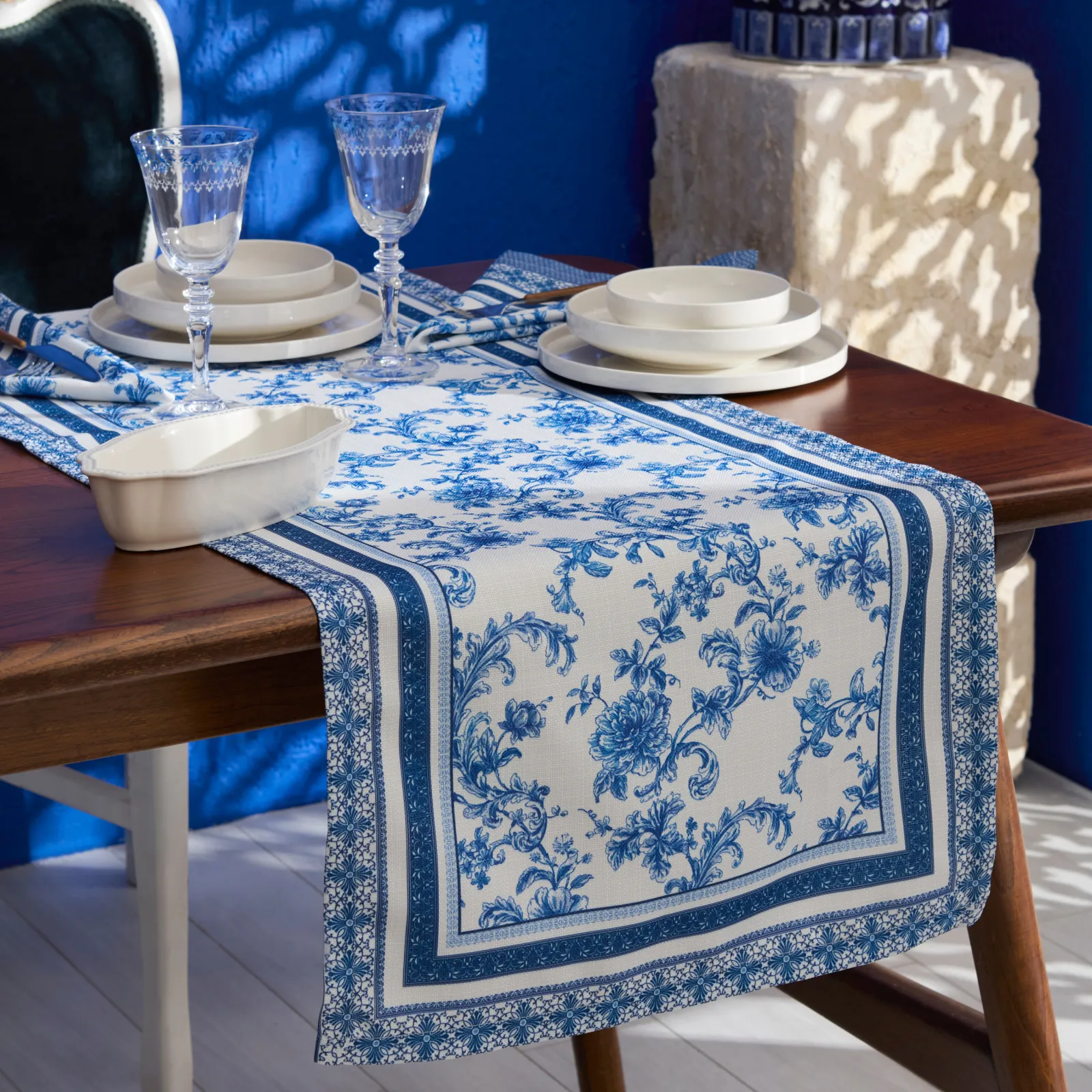 Karaca Home Rosario Care-Free Runner, 45X150cm, Blue White