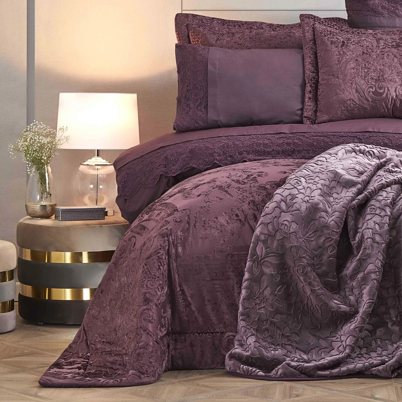 Karaca Home Valeria Best Bedding Set with Bed Sheet, 8 Piece, Double, Plum - Image 2