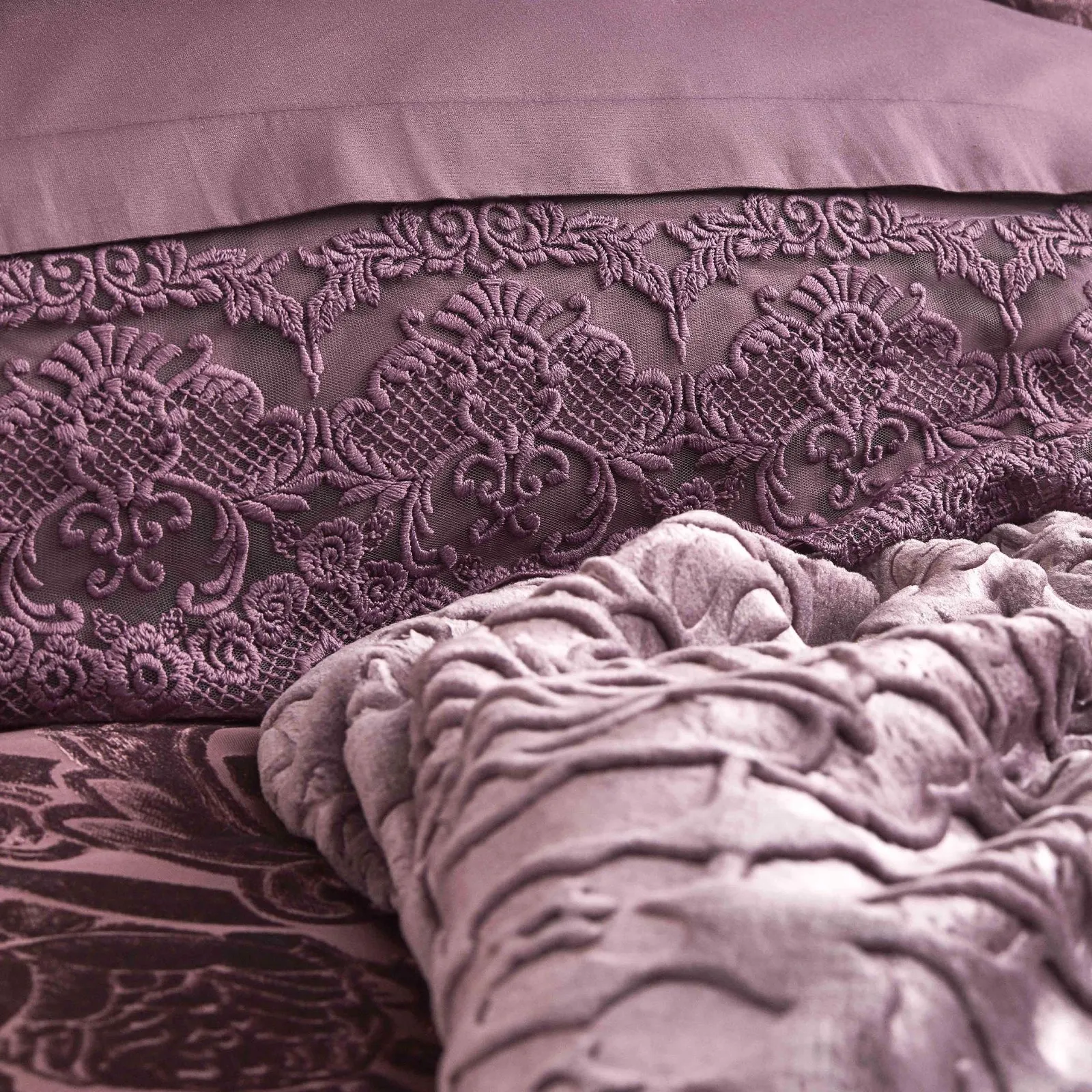 Karaca Home Valeria Best Bedding Set with Bed Sheet, 8 Piece, Double, Plum - Image 3