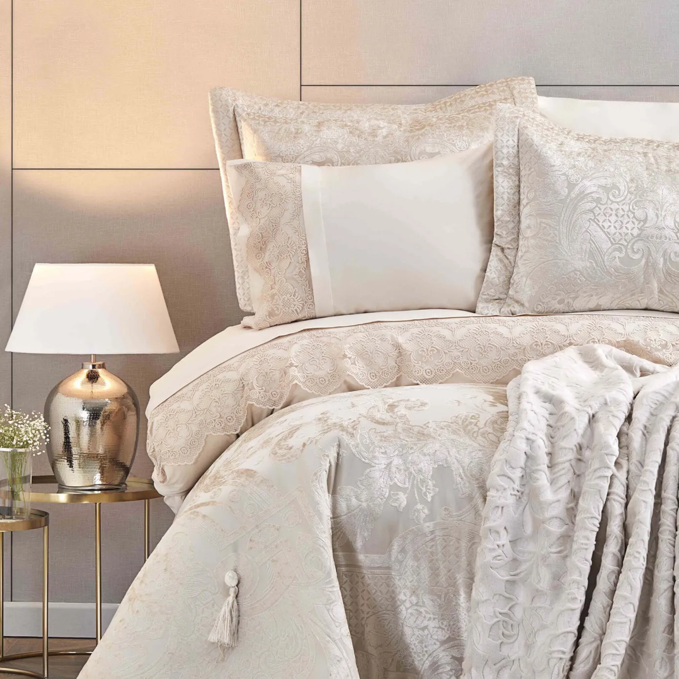 Karaca Home Valeria Best Bedding Set with Bed Sheet, 8 Piece, Gold - Image 3