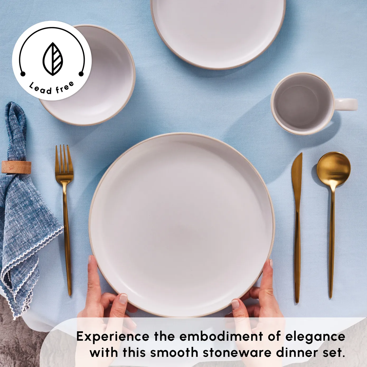 Karaca Hope 24-Piece Stoneware Dinner Set for 6 People, White Gold - Image 4