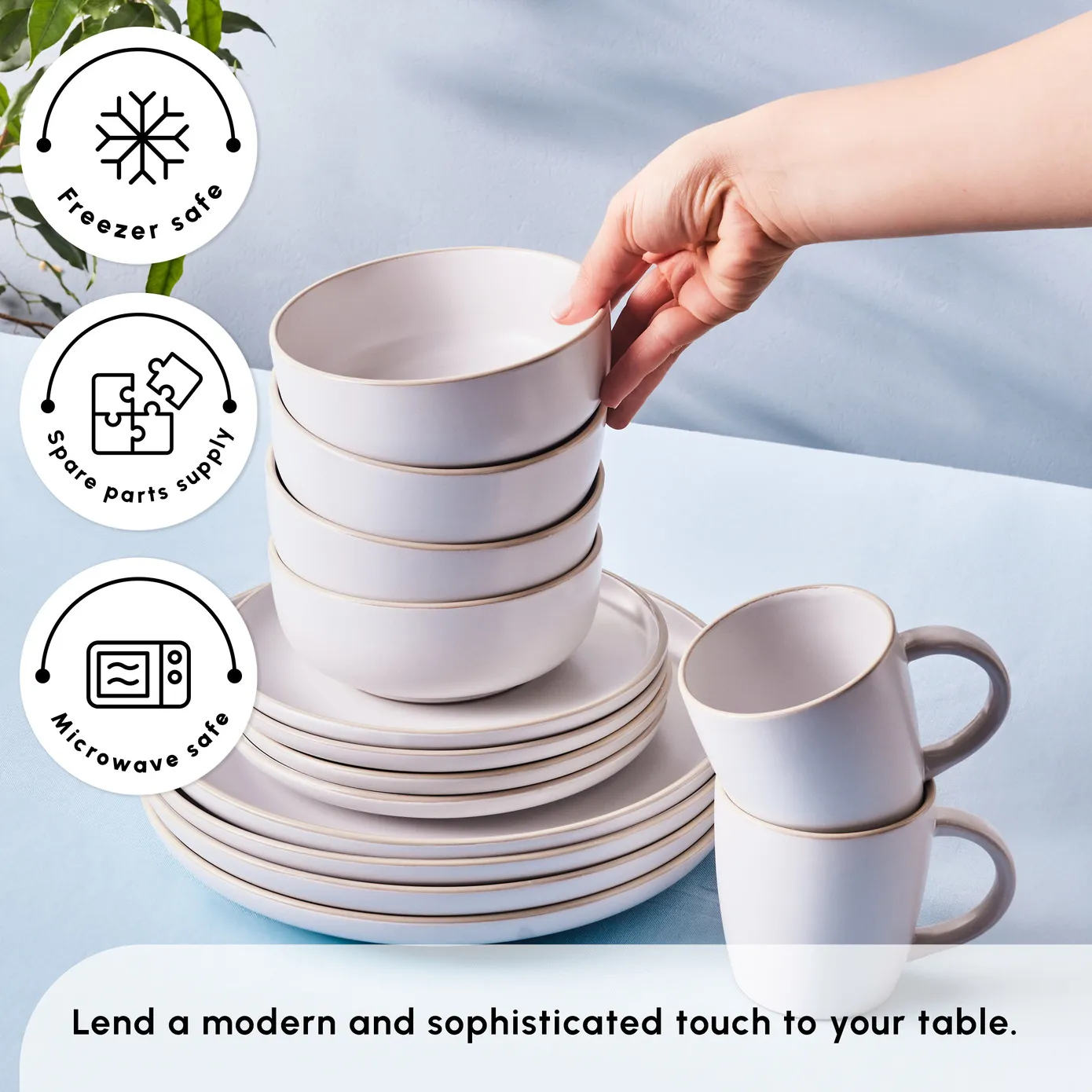 Karaca Hope 24-Piece Stoneware Dinner Set for 6 People, White Gold - Image 5