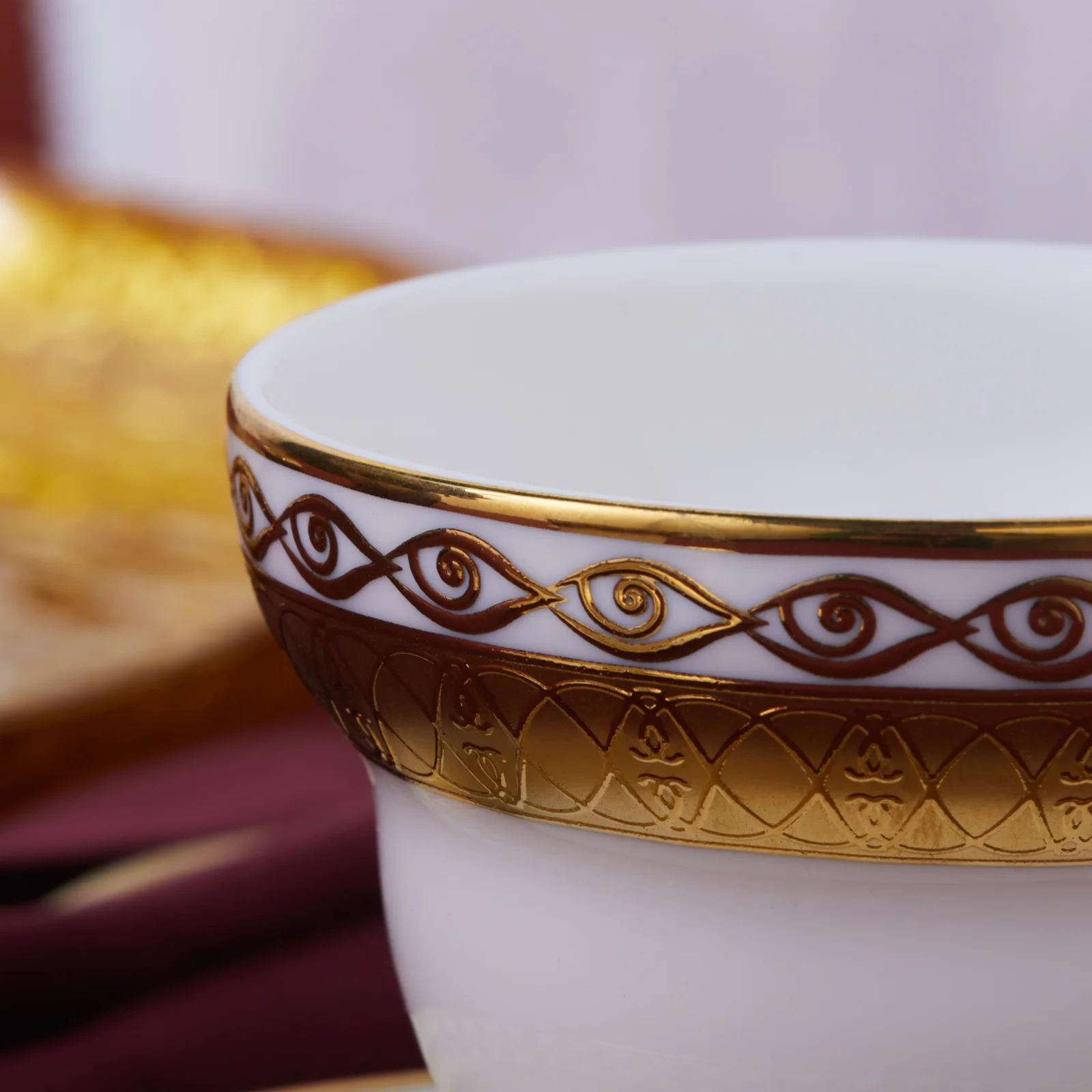 Karaca Hürrem Bone China 12-Piece Espresso Turkish Coffee Cup for 6 People, 90ml, White Gold - Image 3