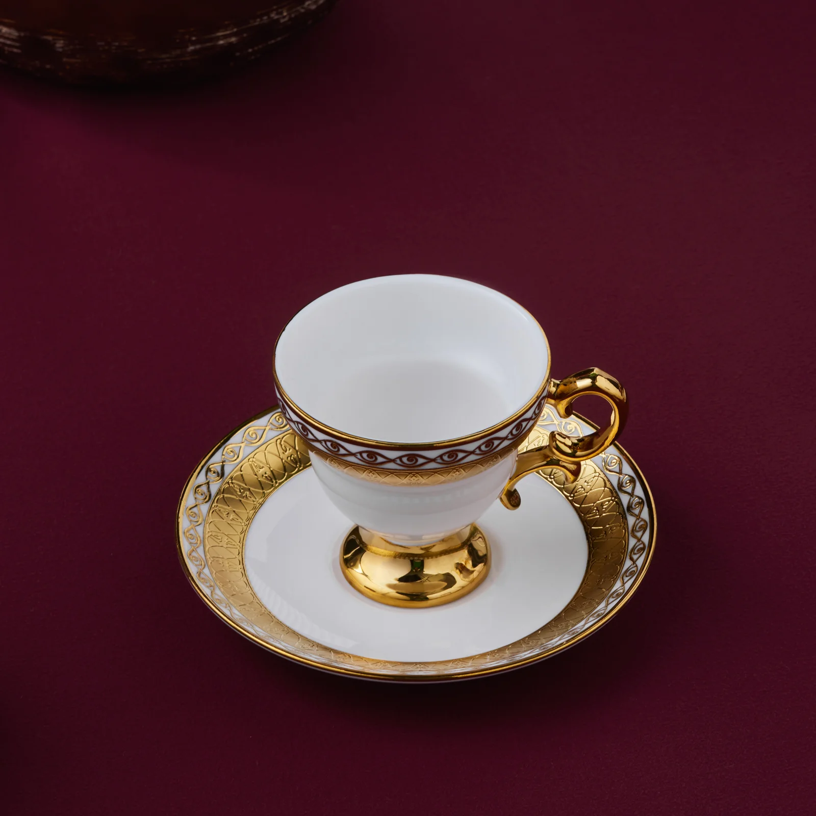 Karaca Hürrem Bone China 12-Piece Espresso Turkish Coffee Cup for 6 People, 90ml, White Gold - Image 5