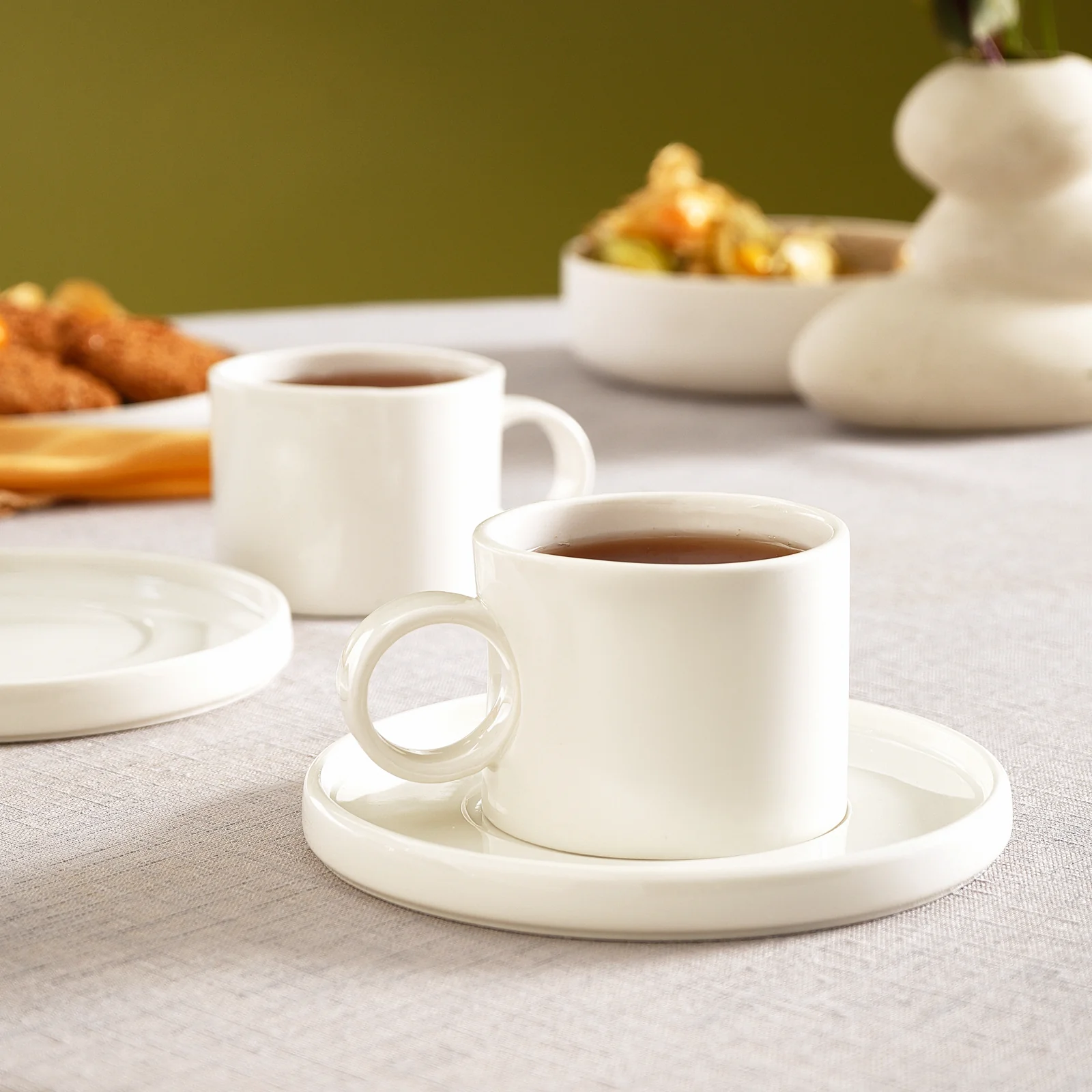 Karaca Hussein Chalayan Future Perfect 4-Piece Porcelain Tea Cup and Saucer Set for 2 People, 200ml, White - Image 3