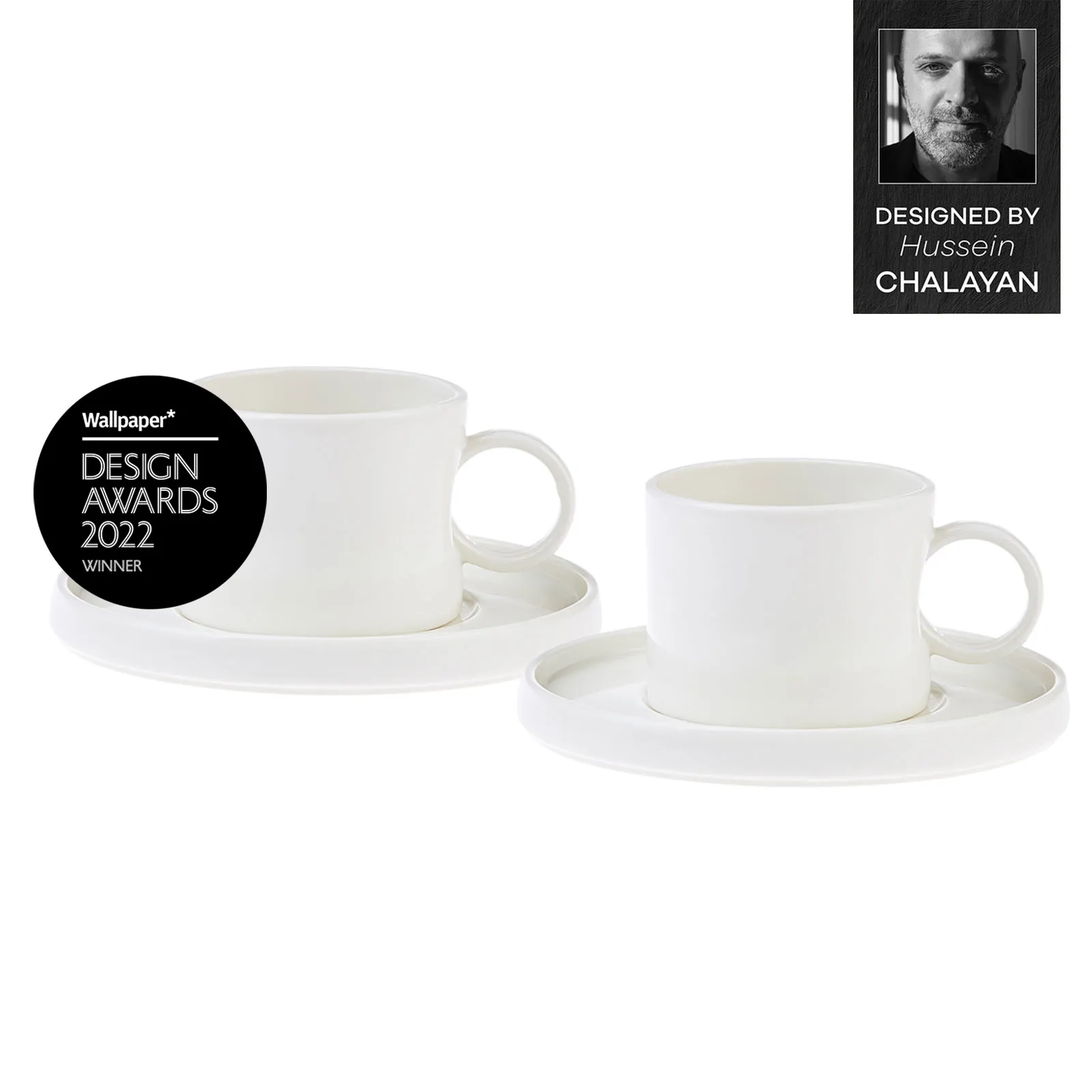 Karaca Hussein Chalayan Future Perfect 4-Piece Porcelain Tea Cup and Saucer Set for 2 People, 200ml, White - Image 6