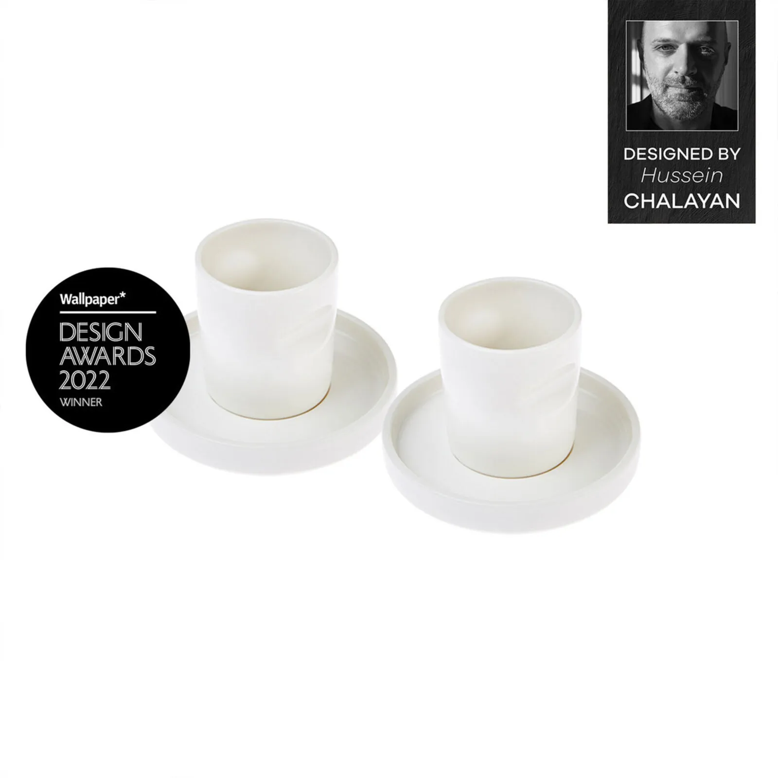 Karaca Hussein Chalayan Momentum 4 Piece Porcelain Espresso Turkish Coffee Cup Set for 2 People, 60ml, White - Image 2