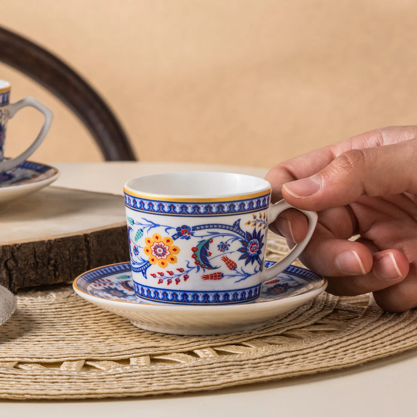 Karaca Ihlamur 4-Piece Bone China Espresso Turkish Coffee Cup Set for 2 People, 80ml, White Multi - Image 3