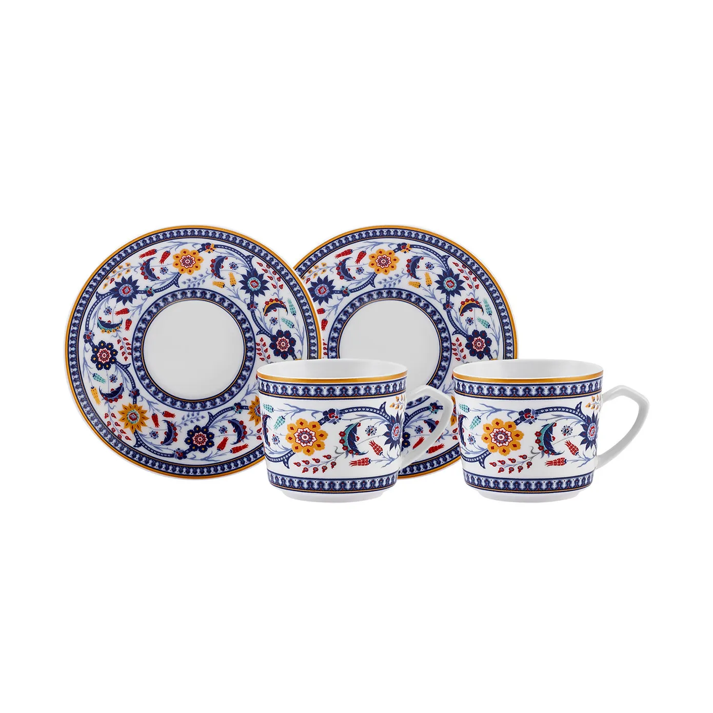 Karaca Ihlamur 4-Piece Bone China Espresso Turkish Coffee Cup Set for 2 People, 80ml, White Multi - Image 4