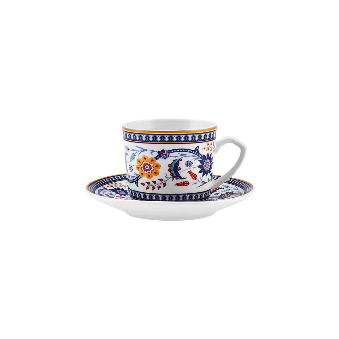 Karaca Ihlamur 4-Piece Bone China Espresso Turkish Coffee Cup Set for 2 People, 80ml, White Multi - Image 6
