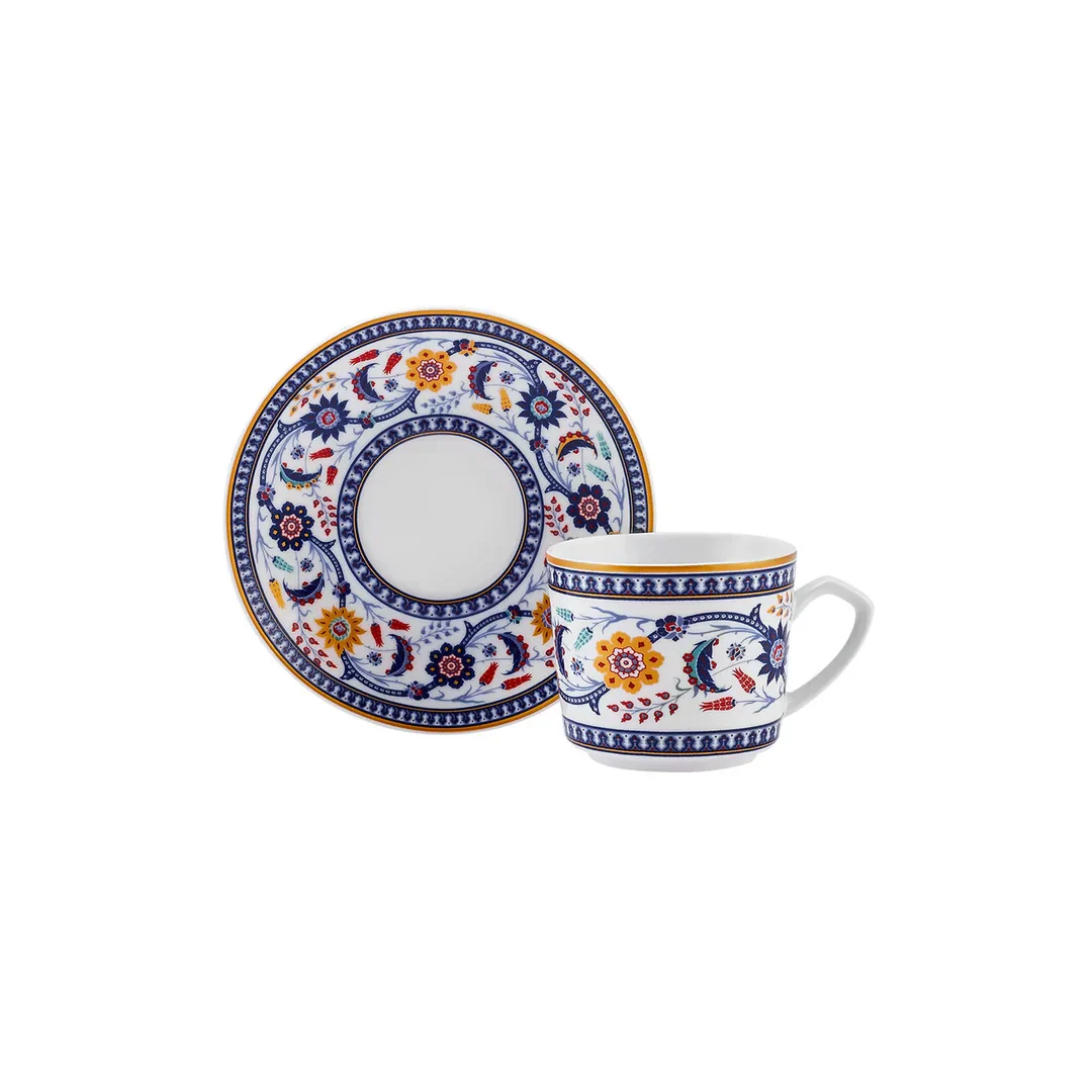 Karaca Ihlamur 4-Piece Bone China Espresso Turkish Coffee Cup Set for 2 People, 80ml, White Multi - Image 7