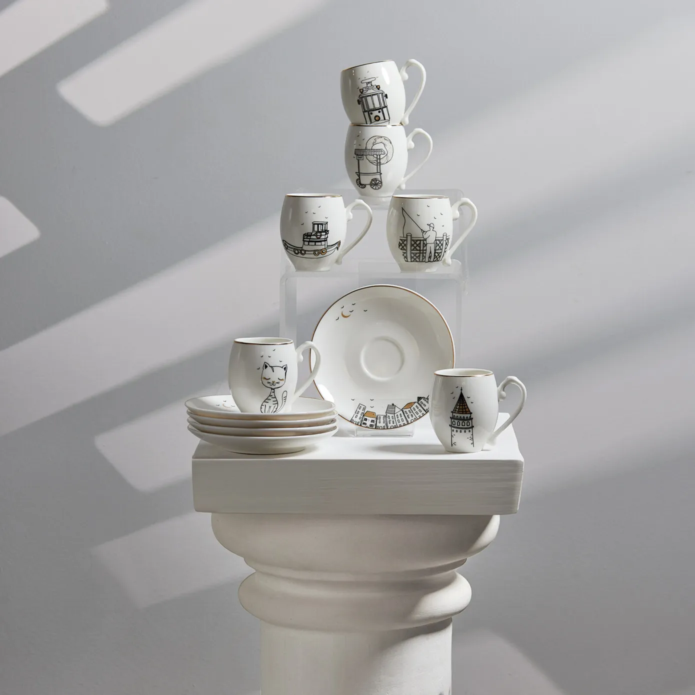Karaca Istanbul Collection Galata 12-Piece Porcelain Espresso Turkish Coffee Cup Set for 6 People, 90ml, Multi - Image 3
