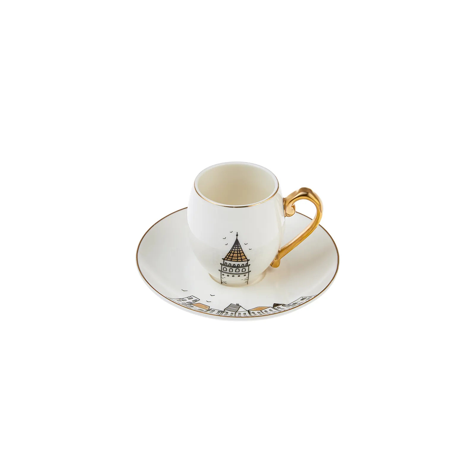 Karaca Istanbul Collection Galata 12-Piece Porcelain Espresso Turkish Coffee Cup Set for 6 People, 90ml, Multi - Image 5