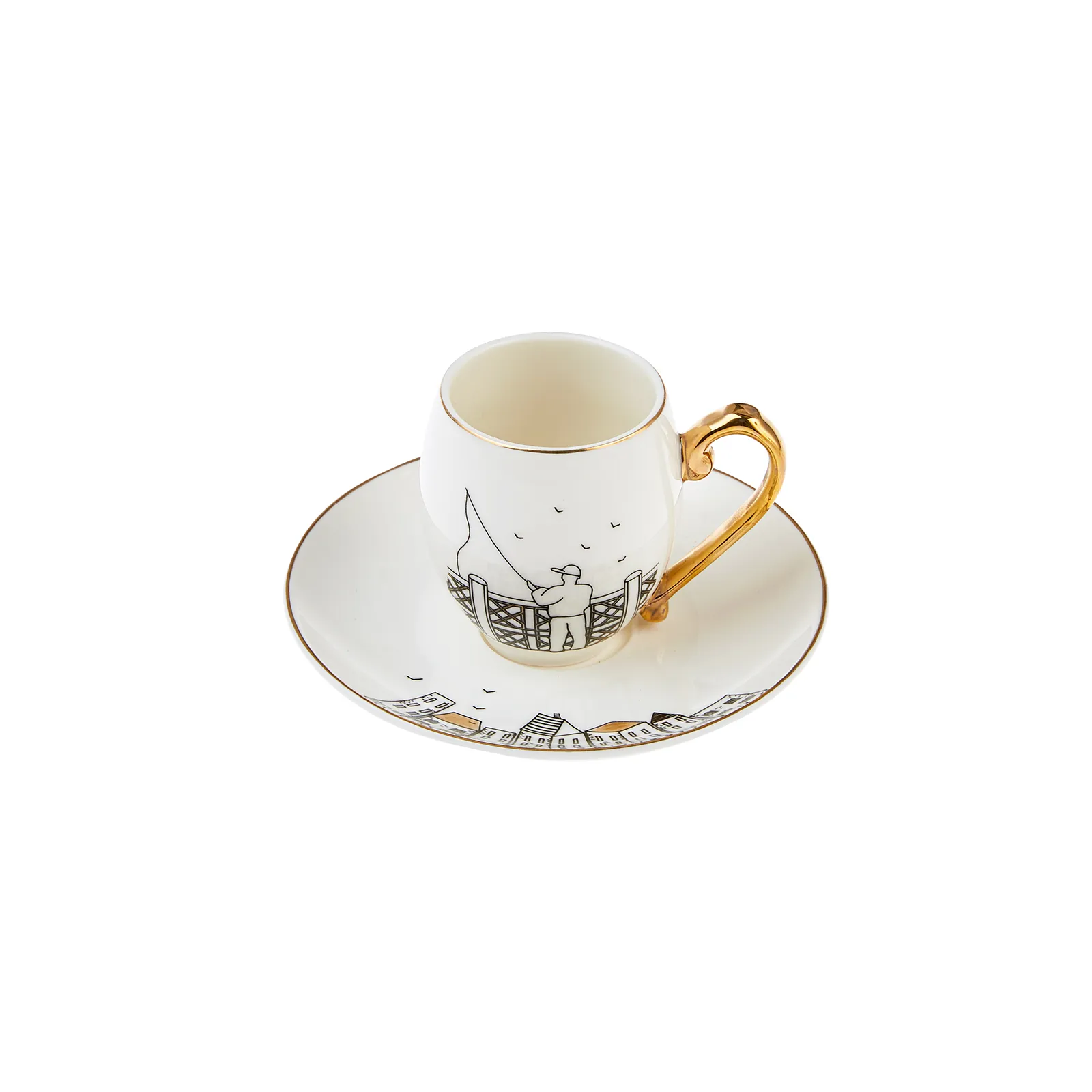 Karaca Istanbul Collection Galata 12-Piece Porcelain Espresso Turkish Coffee Cup Set for 6 People, 90ml, Multi - Image 7