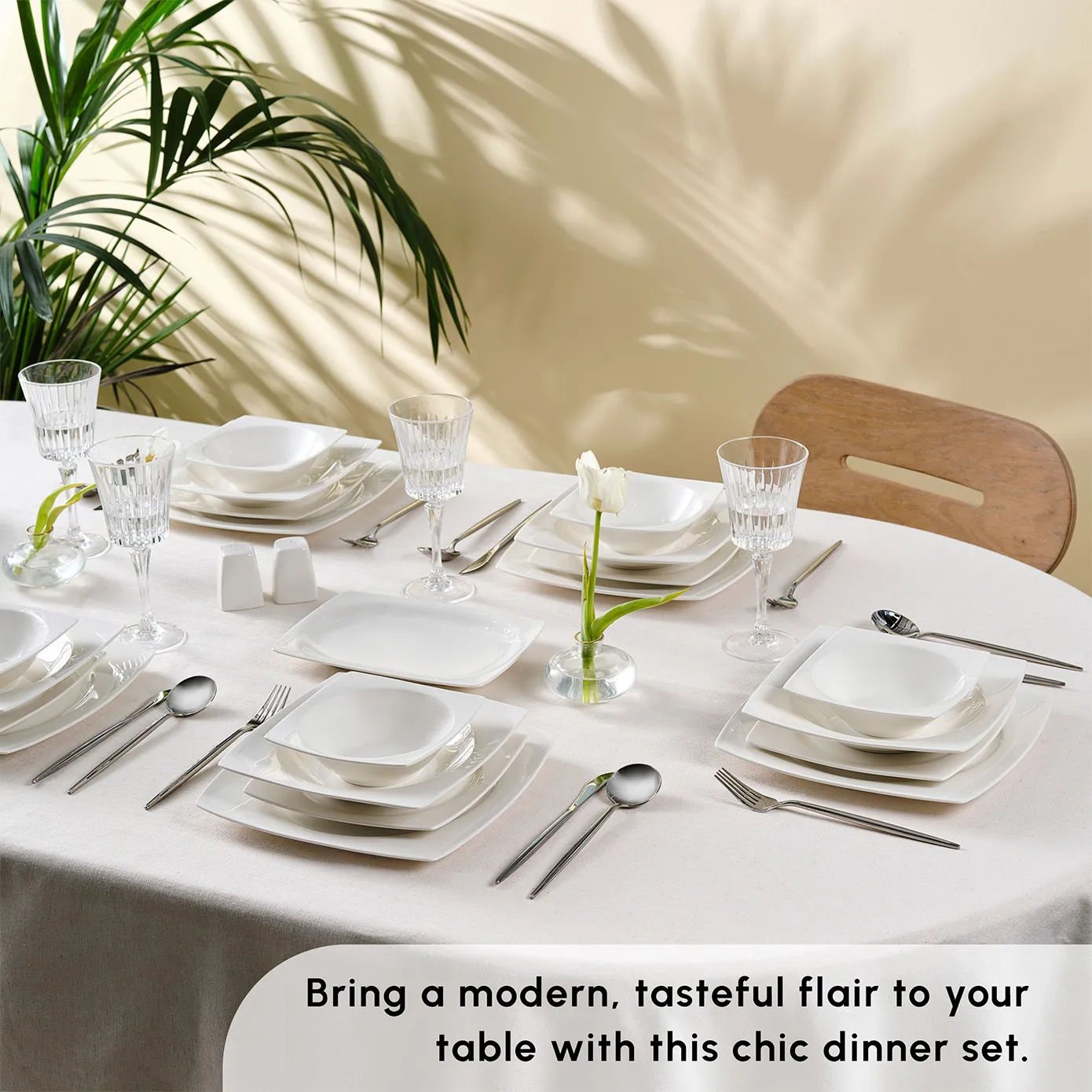 Karaca Square Bone China Jamie 52-Piece Dinner Set for 12 People, White - Image 4