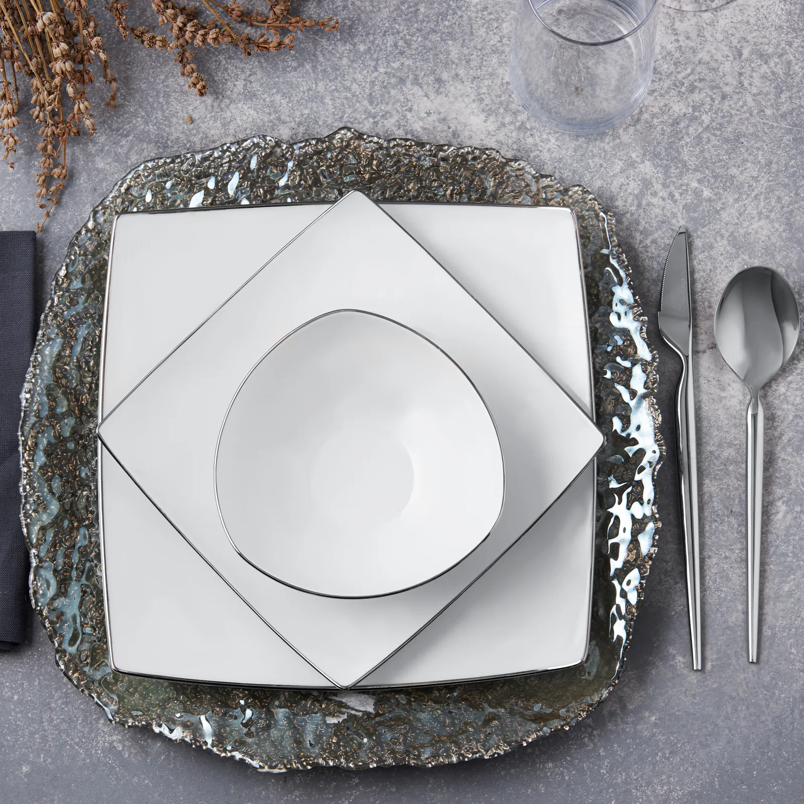 Karaca Jana 12-Piece Fine Cream Dinner Set for 4 People, White Silver - Image 3