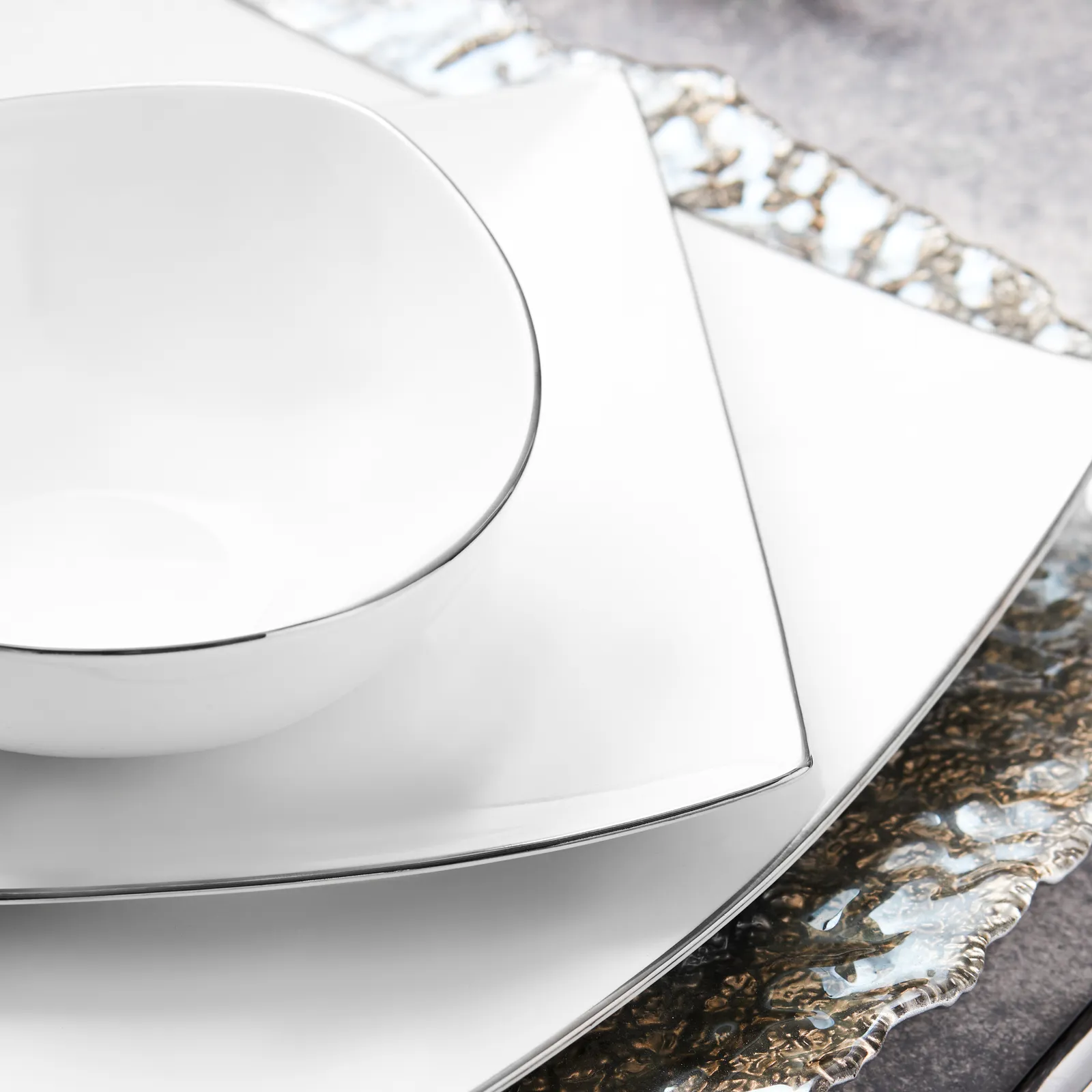 Karaca Jana 12-Piece Fine Cream Dinner Set for 4 People, White Silver - Image 5