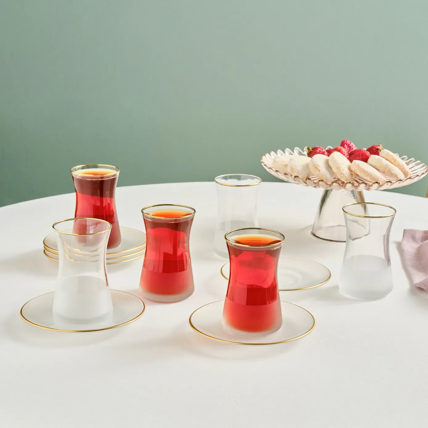 Karaca Jasmine 12-Piece Glass Turkish Tea Set for 6 People, White - Image 3