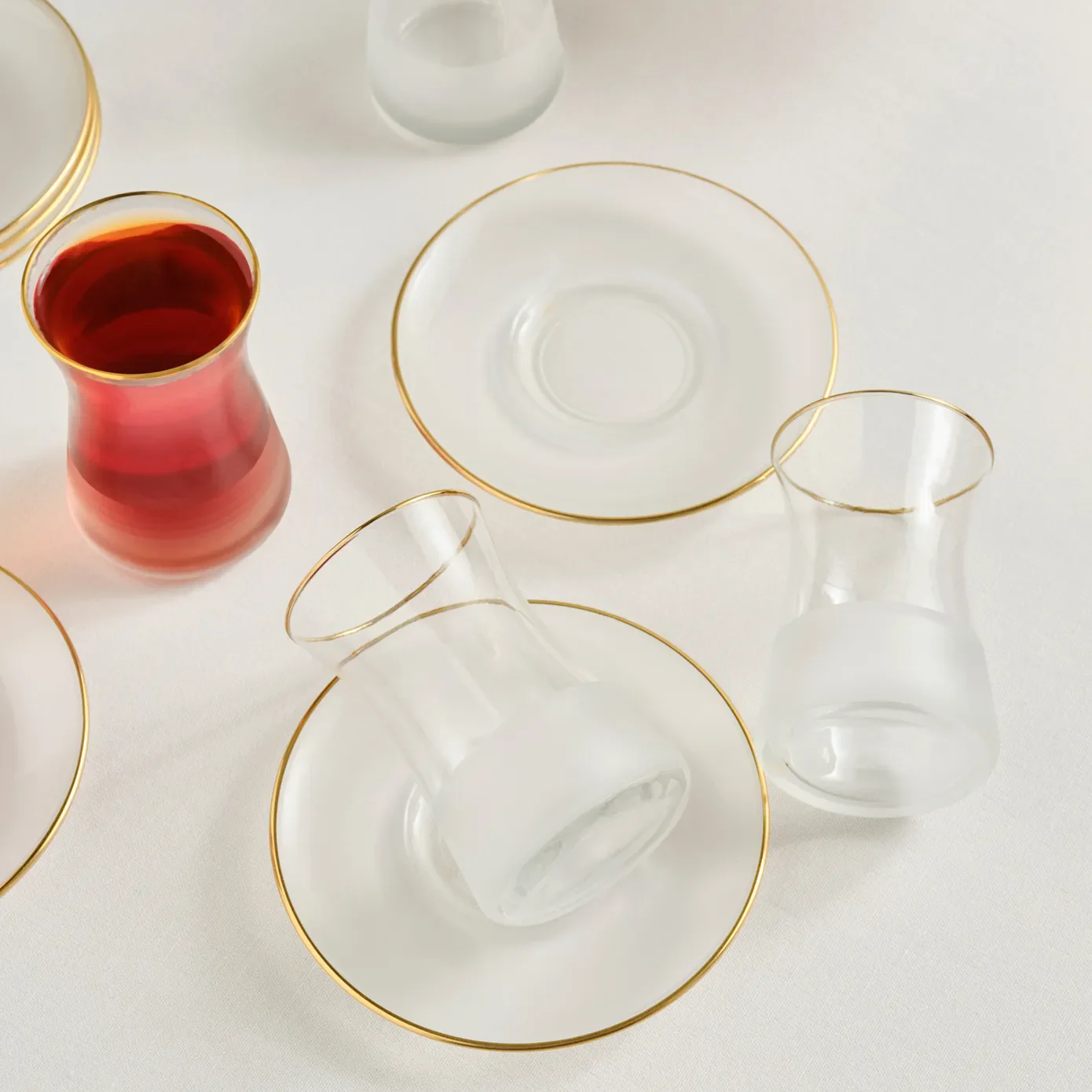 Karaca Jasmine 12-Piece Glass Turkish Tea Set for 6 People, White - Image 5