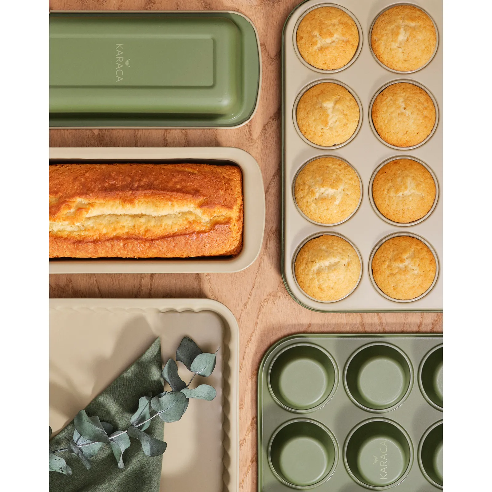 Karaca Jennese Non-Stick Metal Muffin Sheet, 35cmx27cm, Green - Image 2
