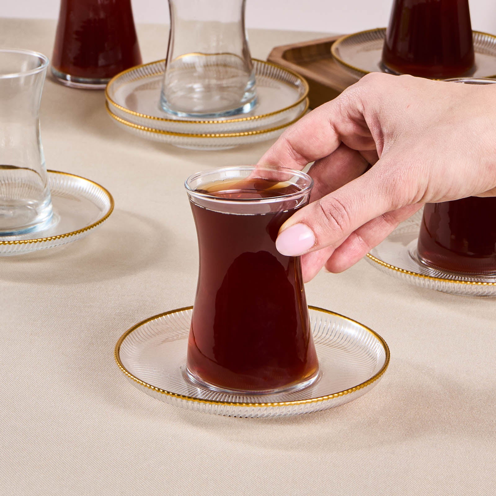Karaca Juliet 12-Piece Turkish Tea Set for 6 People, 170ml, Gold - Image 3