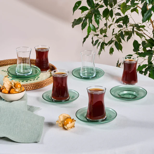 Karaca Juliet 12-Piece Turkish Tea Set for 6 People, Green